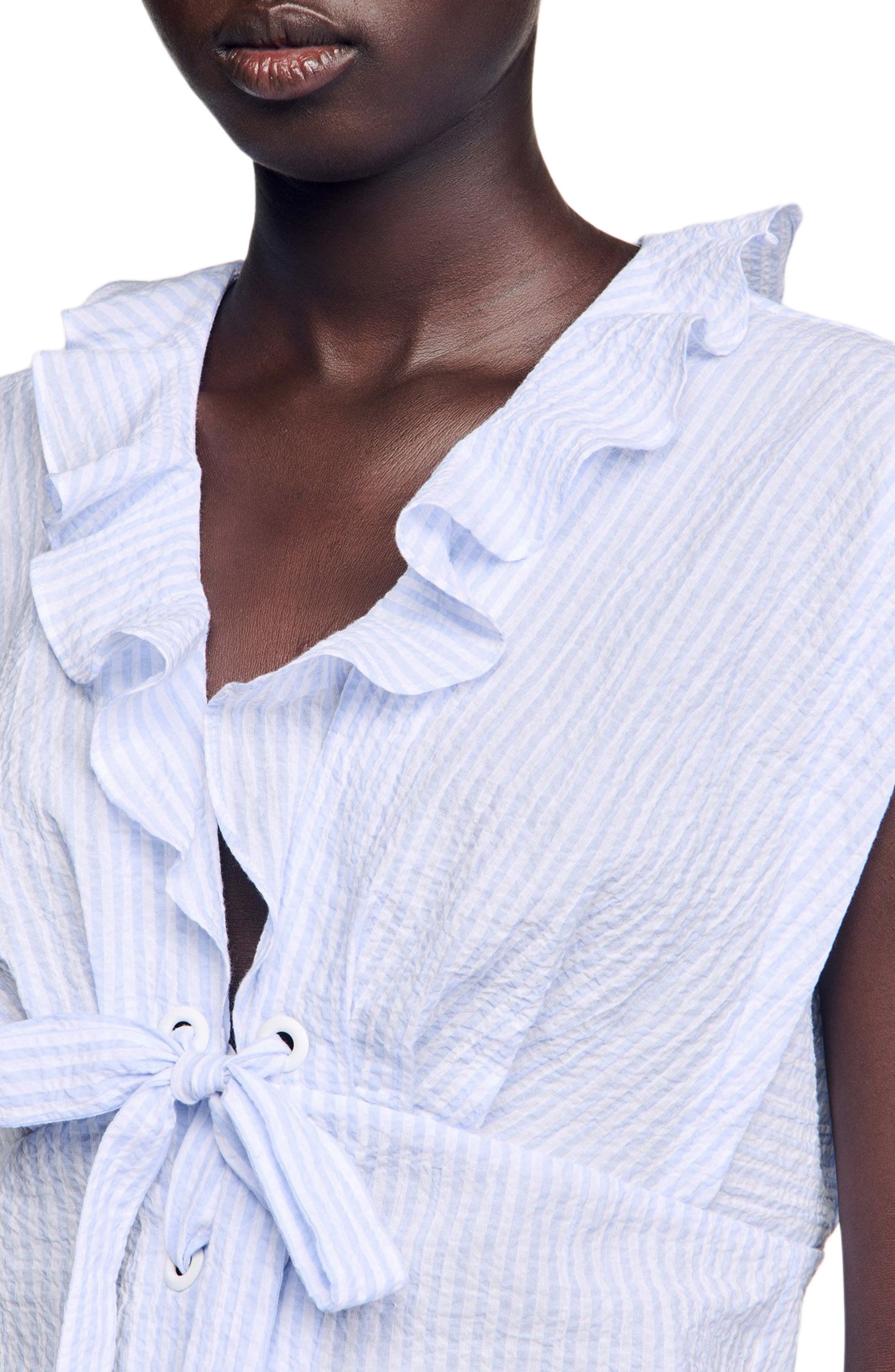 SANDRO Striped crop top in Ciel /Blanc at Nordstrom - 5