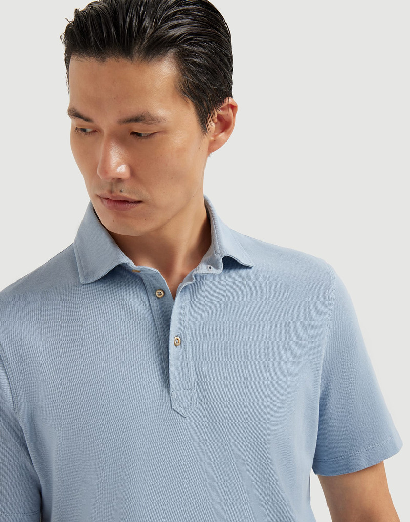 Cotton piqué polo with shirt-style collar 3