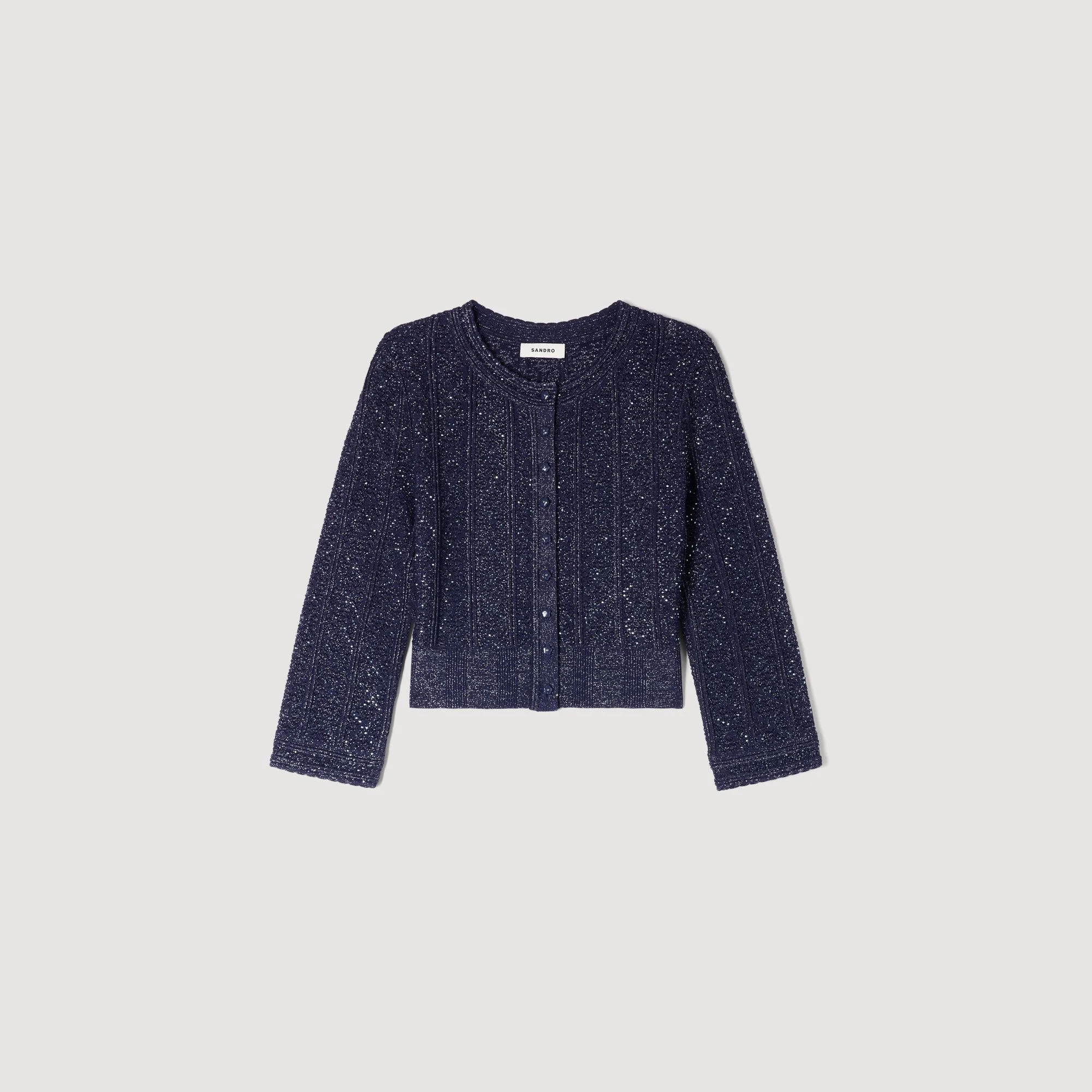 RHINESTONE KNIT CROPPED CARDIGAN - 1