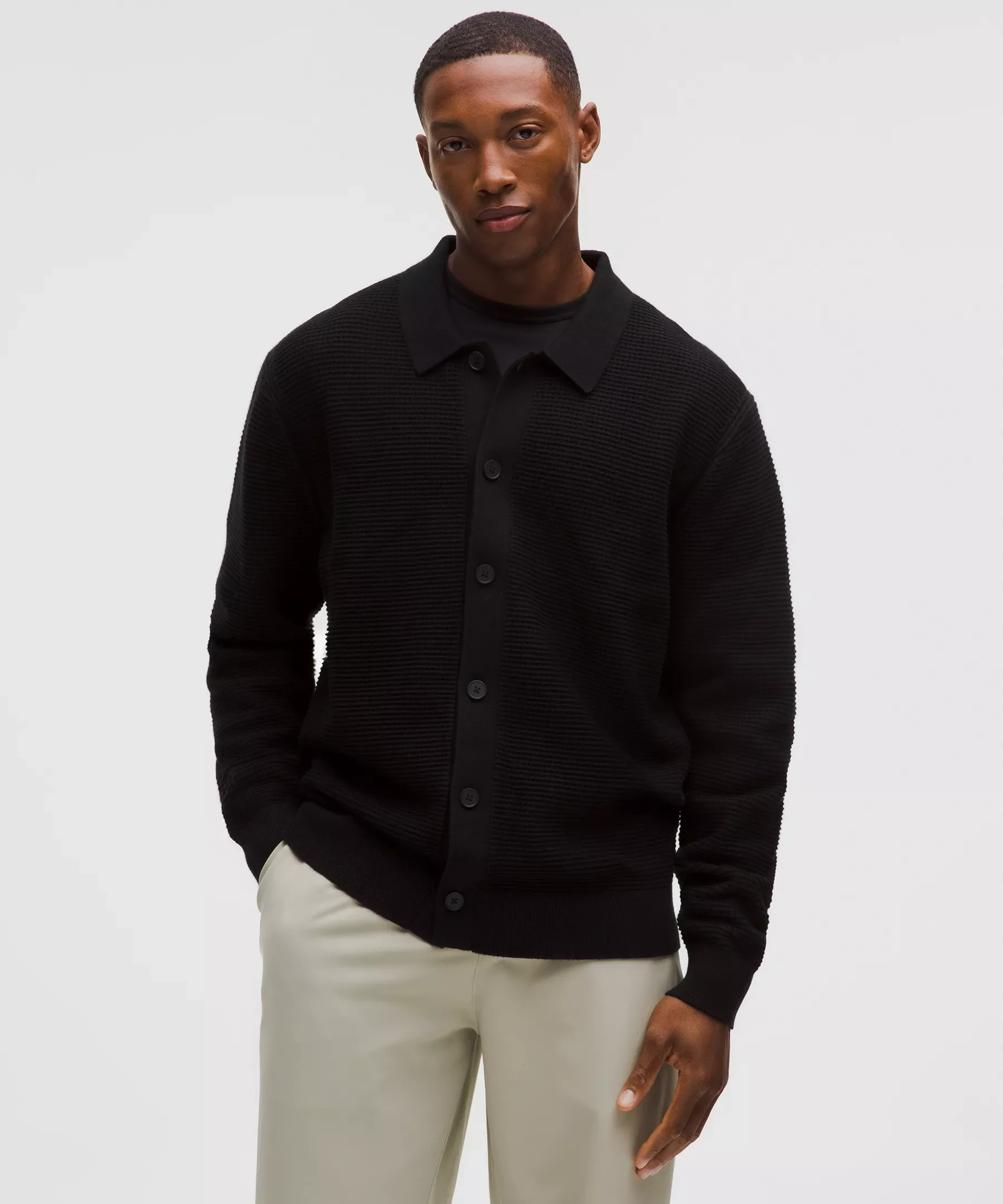 Cotton-Blend Knit Collared Cardigan - 1