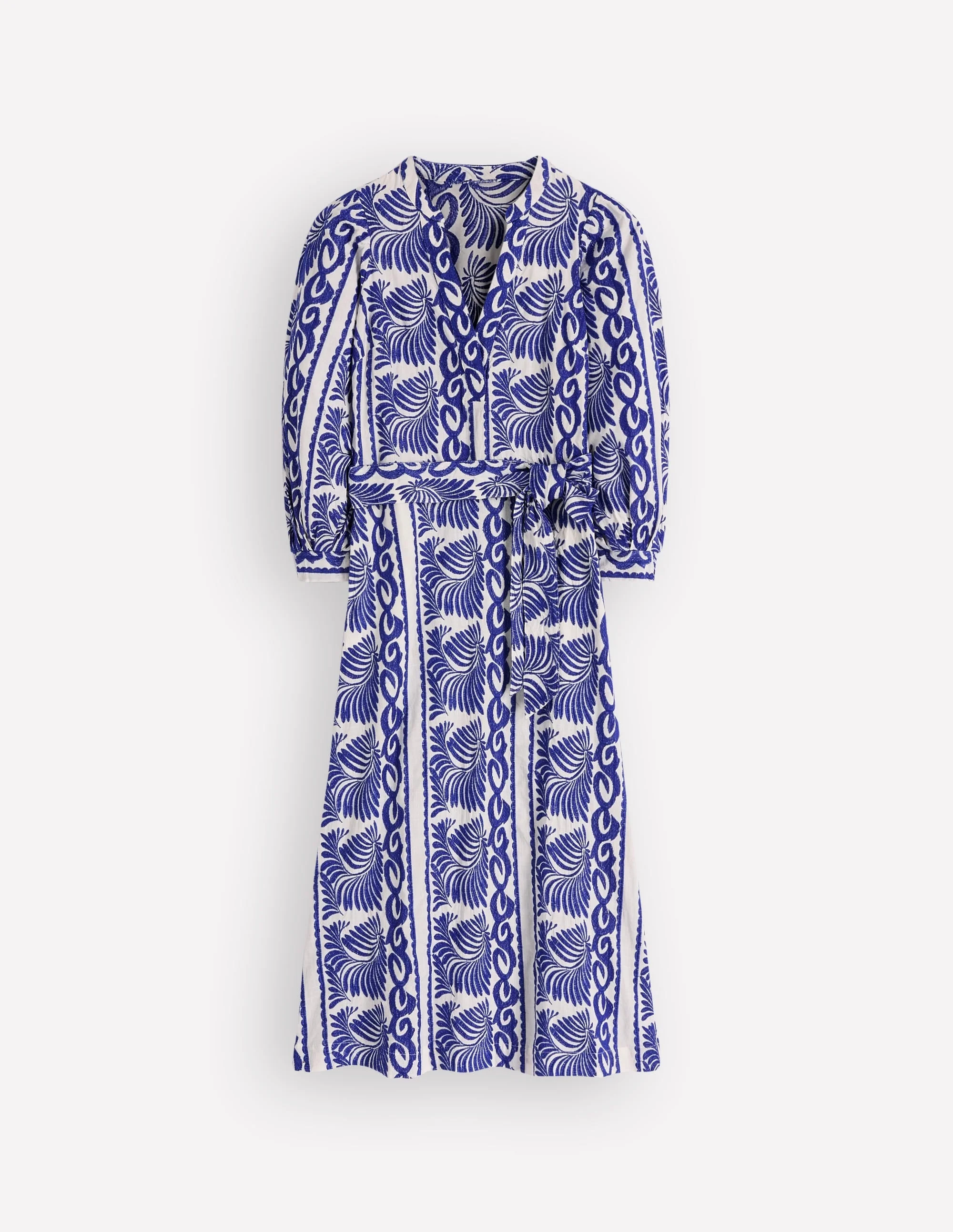 Octavia Cotton Dress-Blue Ivory Embroidery - 1