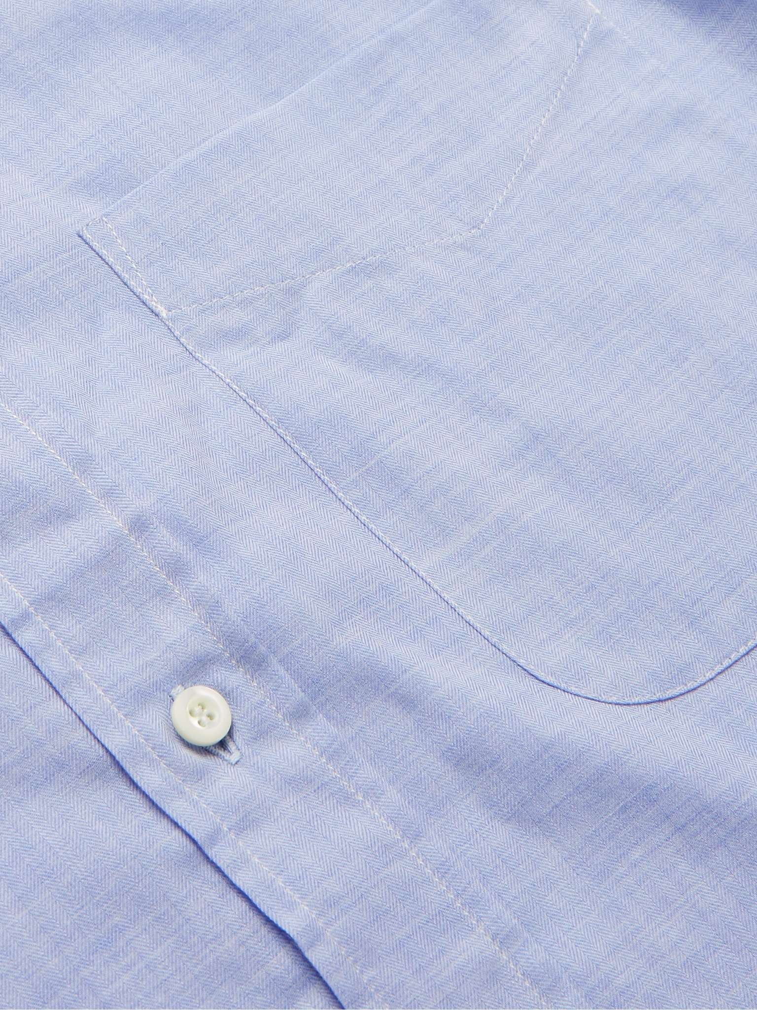 Button-Down Collar Herringbone Cotton Shirt - 4