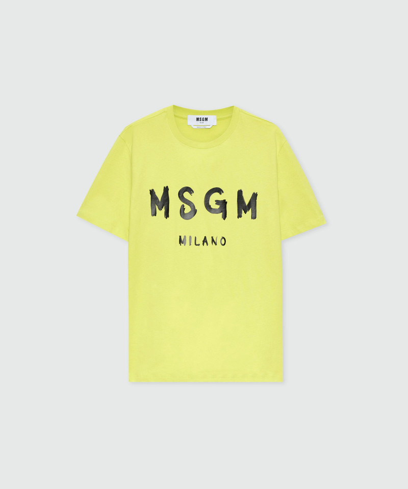 Lime short-sleeve cotton jersey T-shirt with brushed logo on the front 1