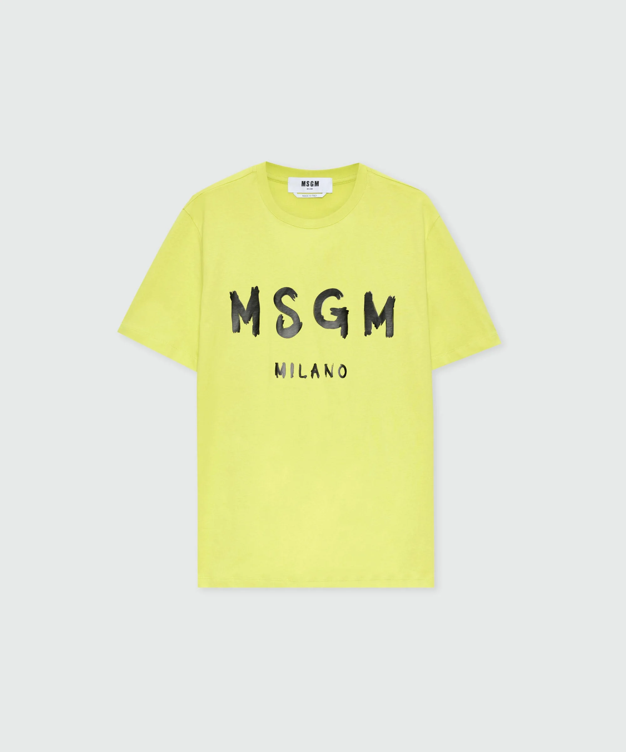 Lime short-sleeve cotton jersey T-shirt with brushed logo on the front - 1