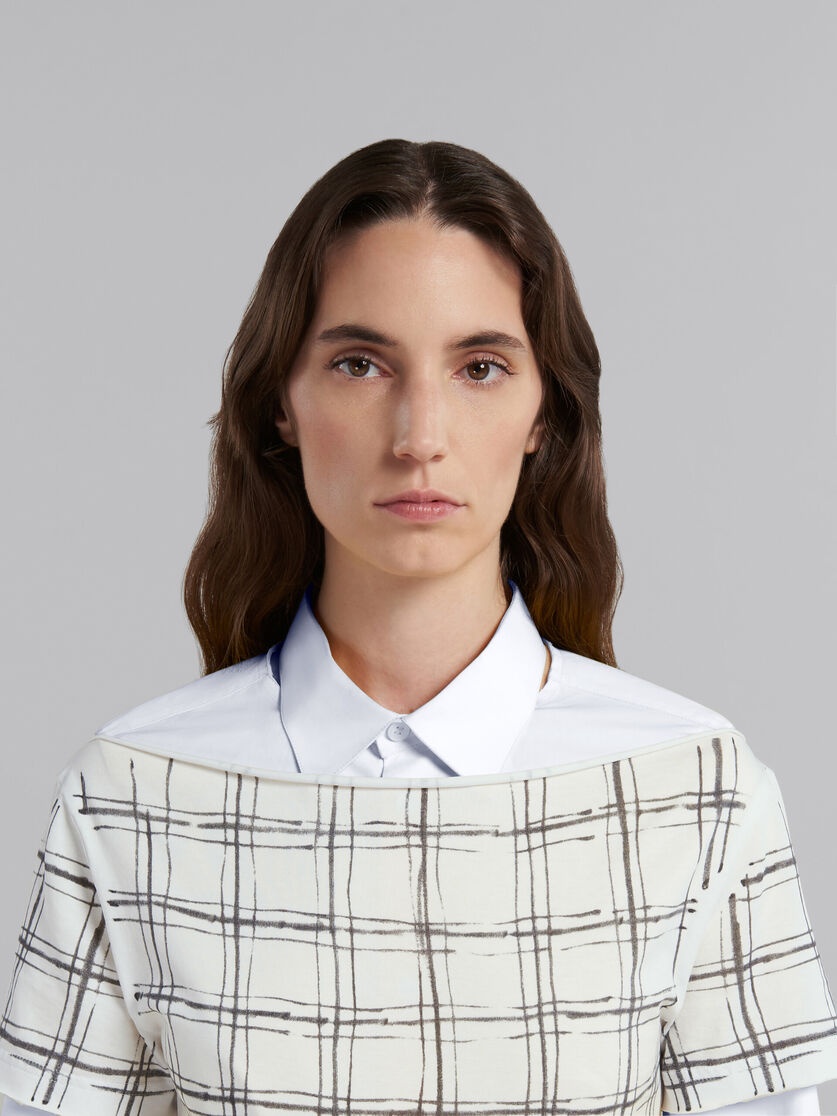 WHITE BIO COTTON TOP WITH IRREGULAR CHECKED PRINT - 4