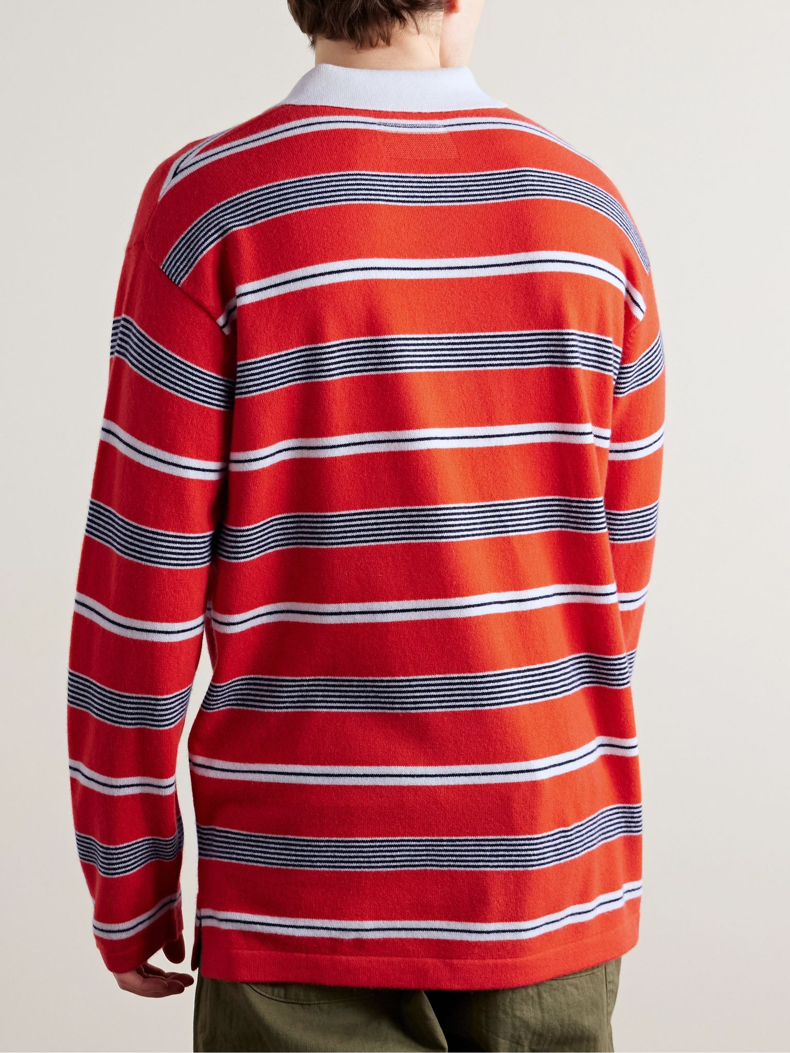 Striped Cashmere Polo Shirt Tomato red - 3