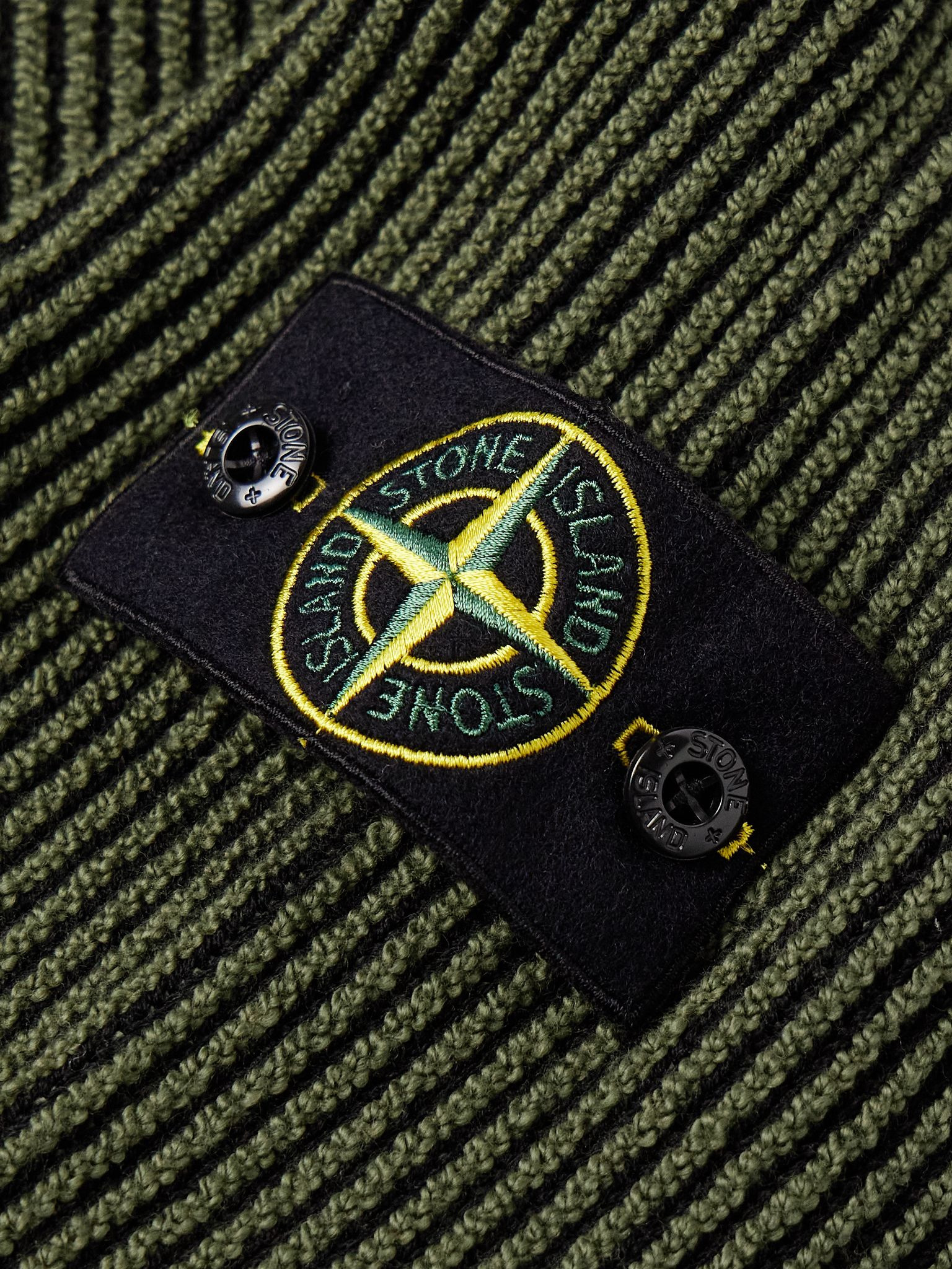 Logo-Appliquéd Ribbed Wool-Blend Half-Zip Sweater Green - 4