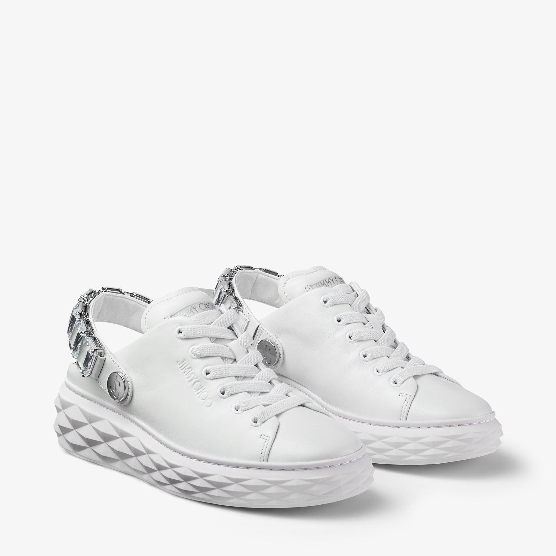 Diamond Maxi Crystal
White Nappa Leather Slipper Trainers with Crystal Strap - 2