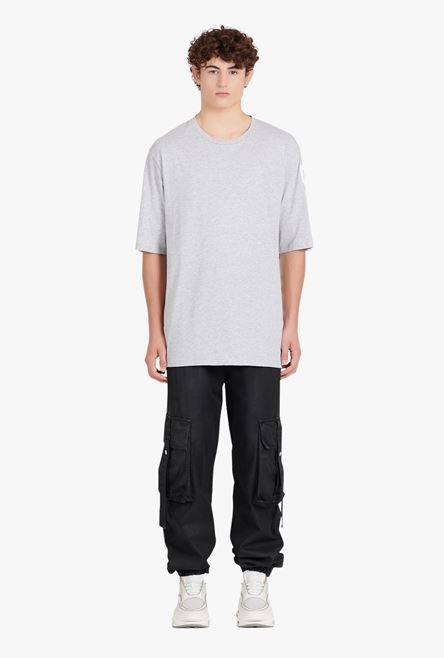 Oversized heather gray eco-designed cotton T-shirt with white Balmain logo print - 4