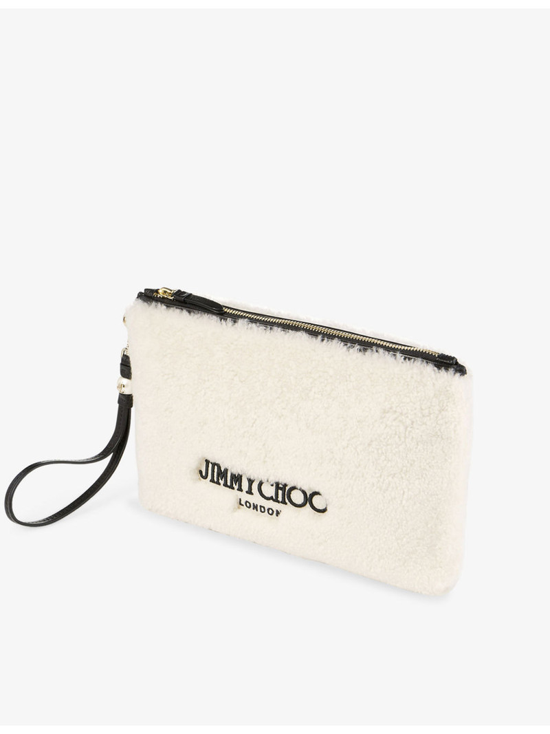 JIMMY CHOO Branded Shearling And Leather Pouch outlook