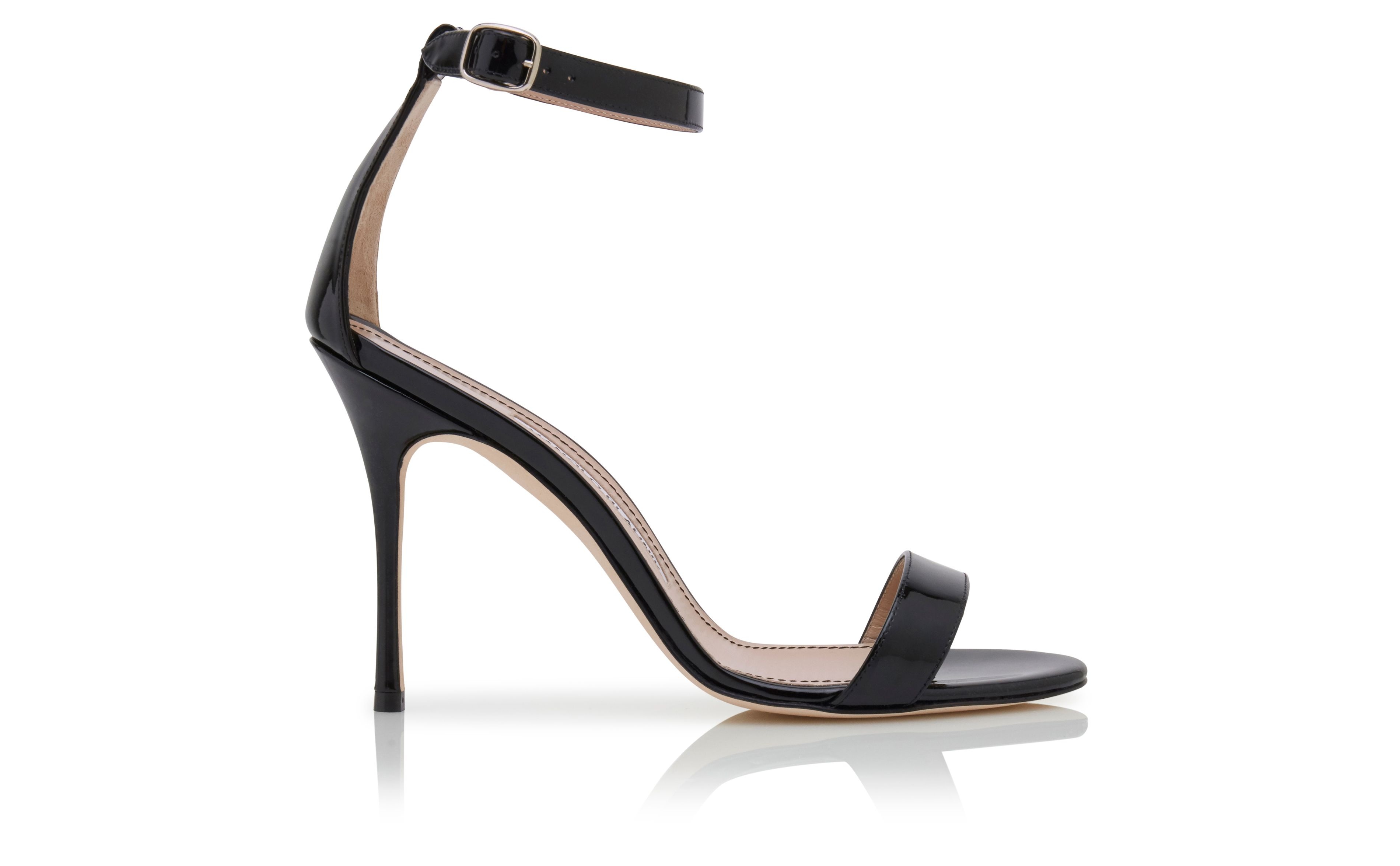 Black Patent Leather Ankle Strap Sandals - 1