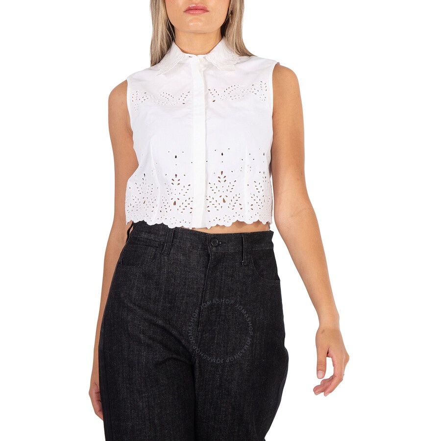 Rabanne Ladies Optical White Sleeveless Crop Top - 3