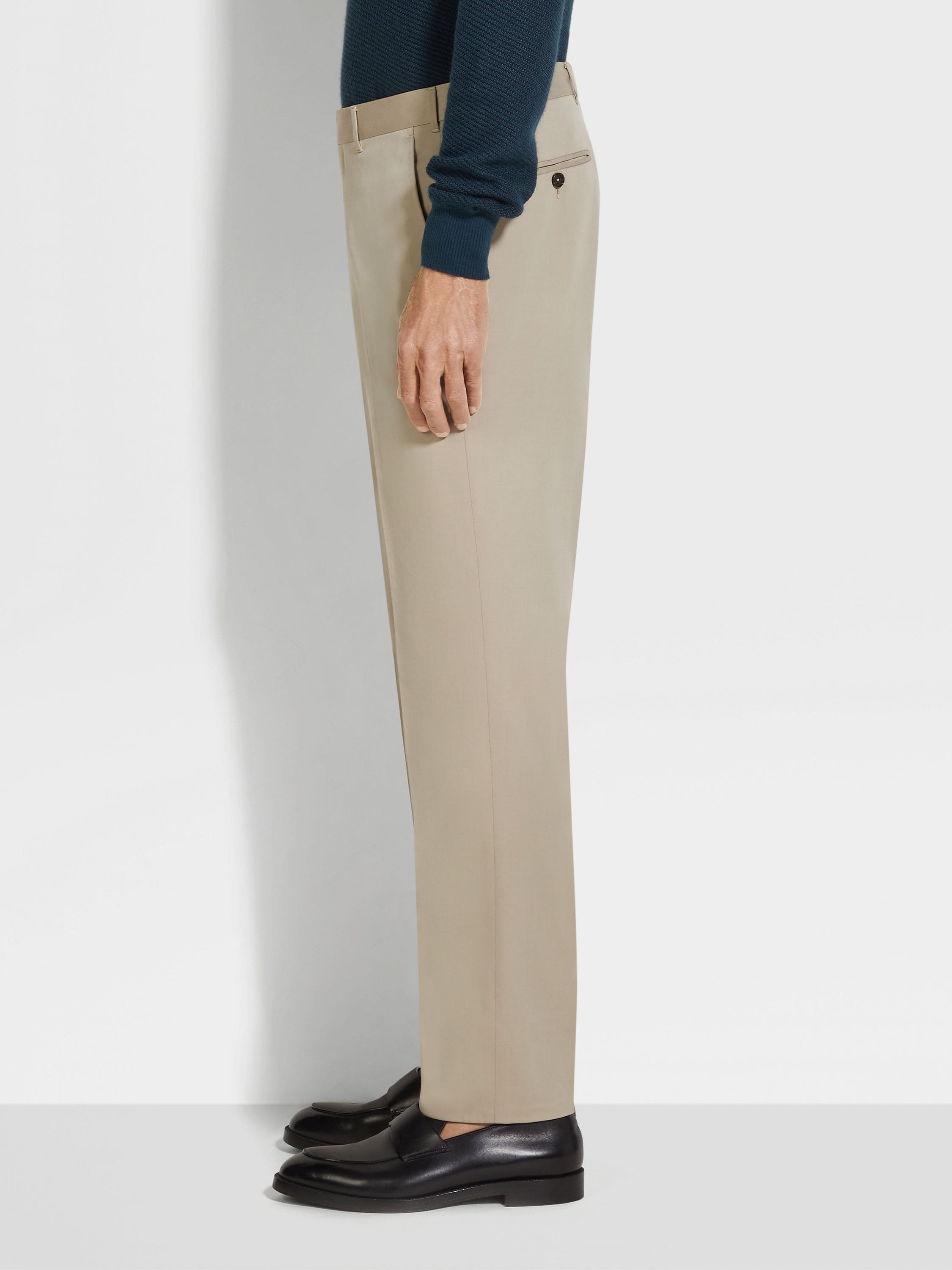 LIGHT TAUPE CENTOVENTIMILA COTTON AND WOOL PANTS - 4