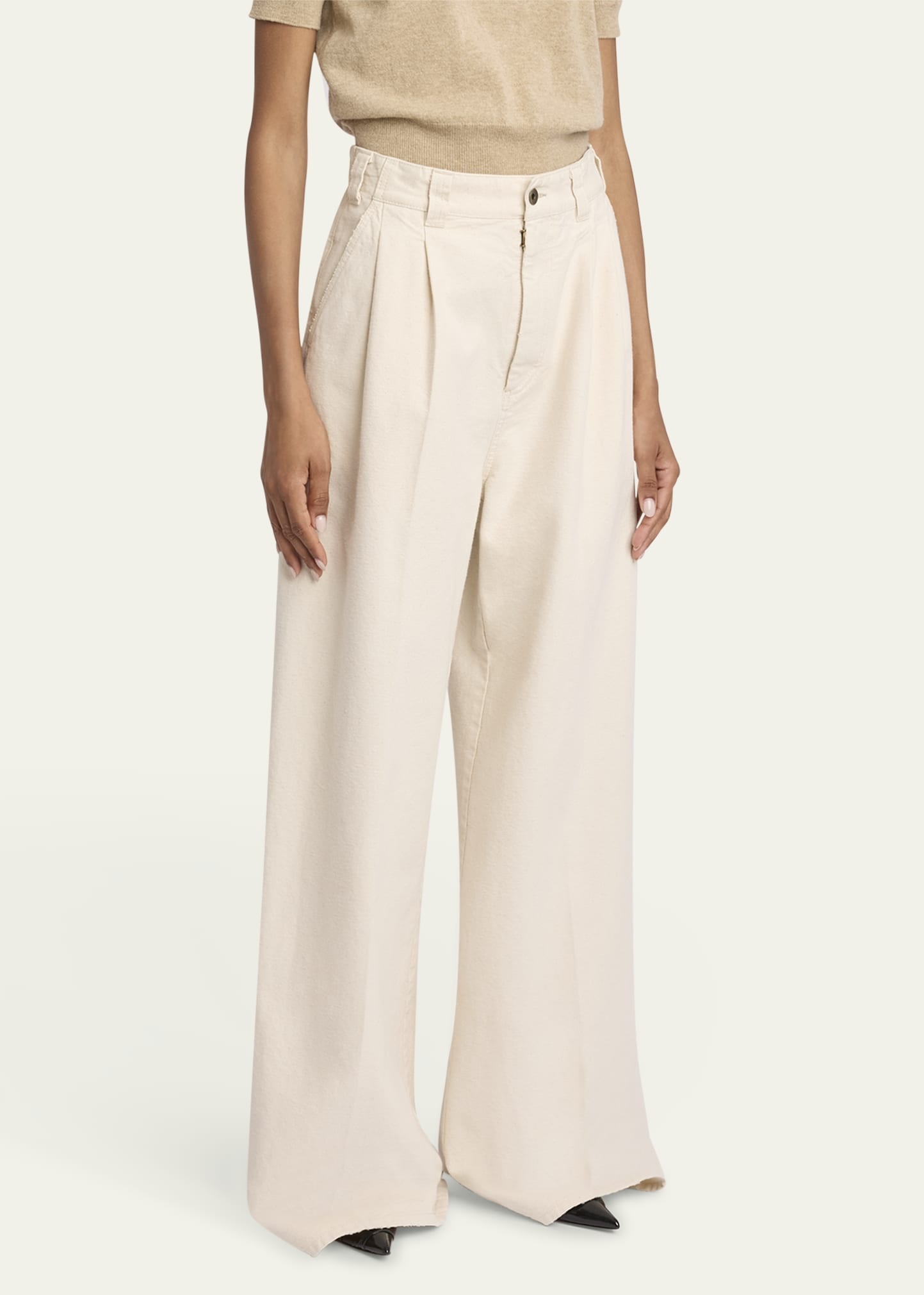 Canvas Denim Wide Leg Pants - 4