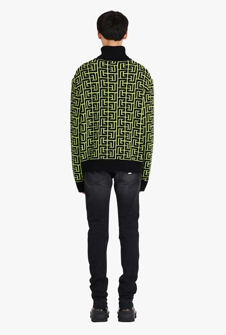 Capsule After ski - neon yellow and black Balmain monogram merino wool turtleneck sweater - 3