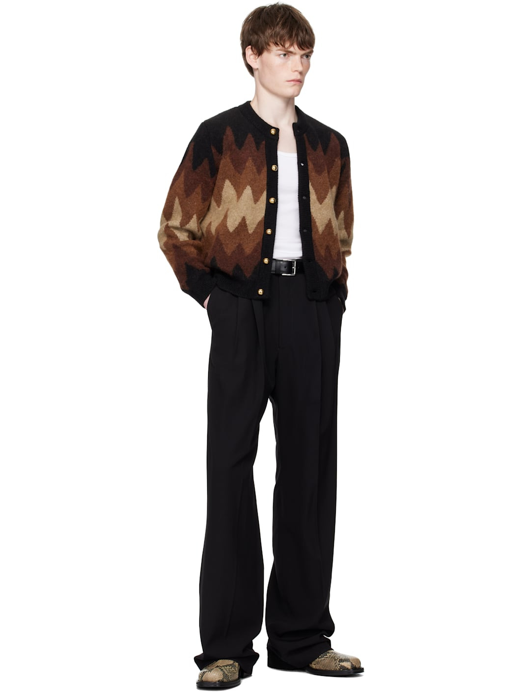 Black & Brown Degrade Jacquard Cardigan - 4