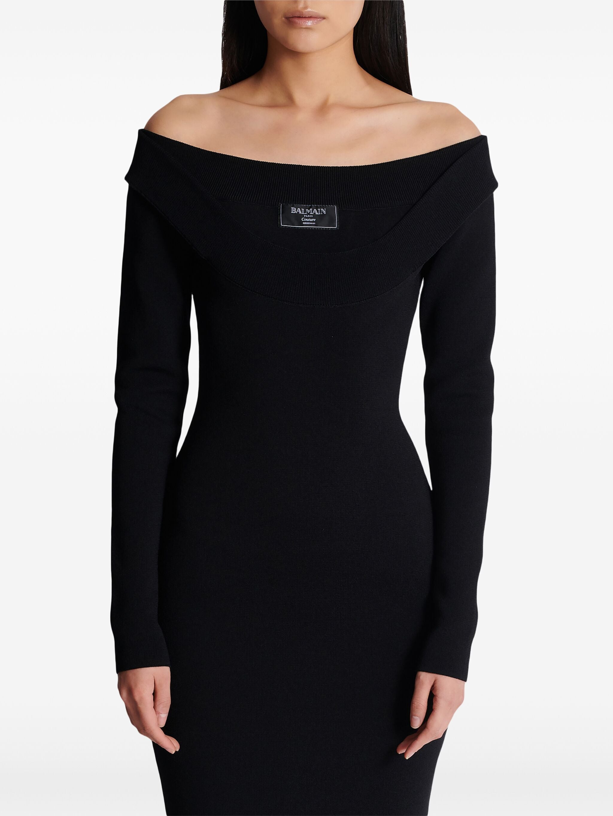 Balmain Women Ls Double Collar Knit Zipped Midi Dress - 6