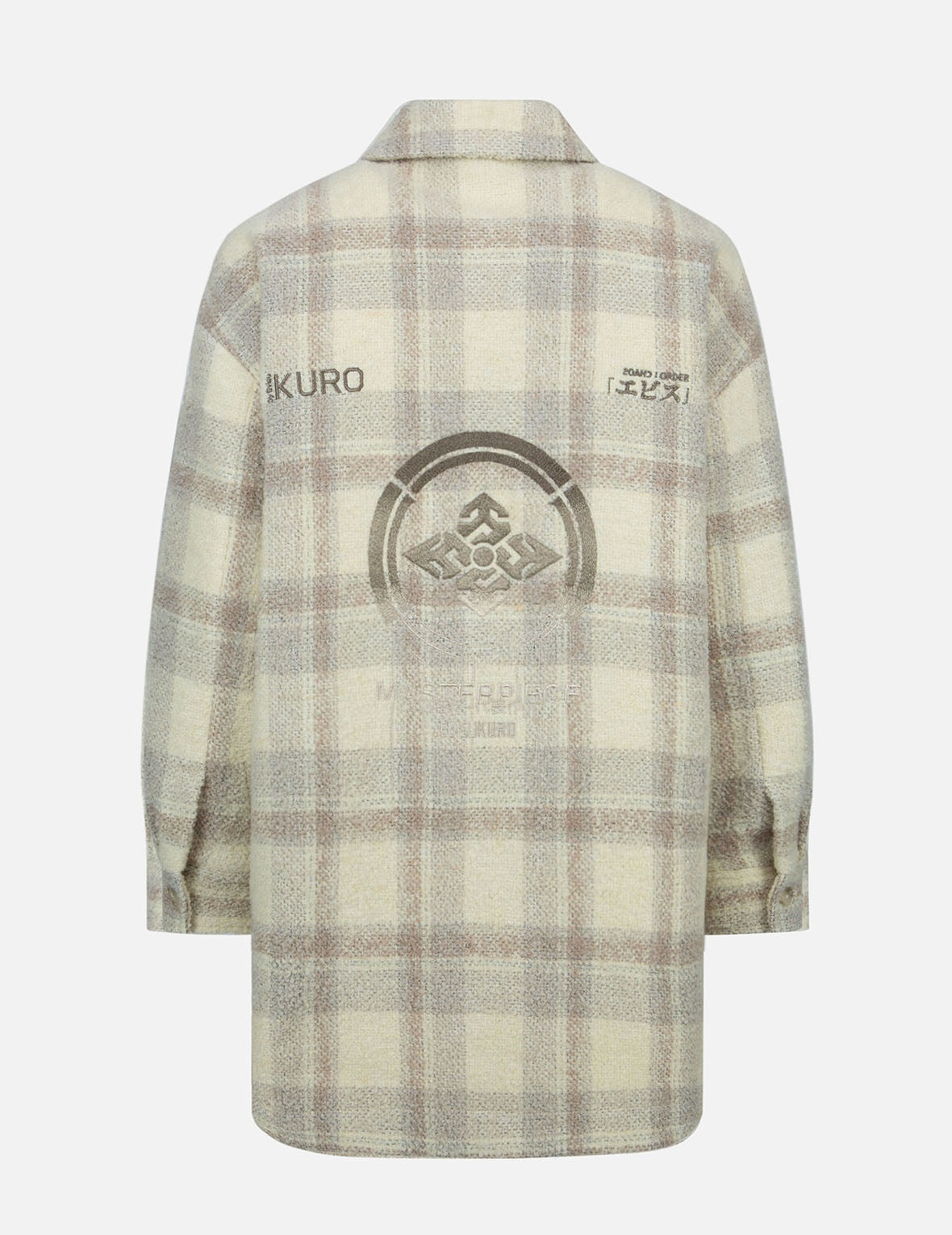 Gradient Kamon Embroidery Plaid Shirt Jacket - 1