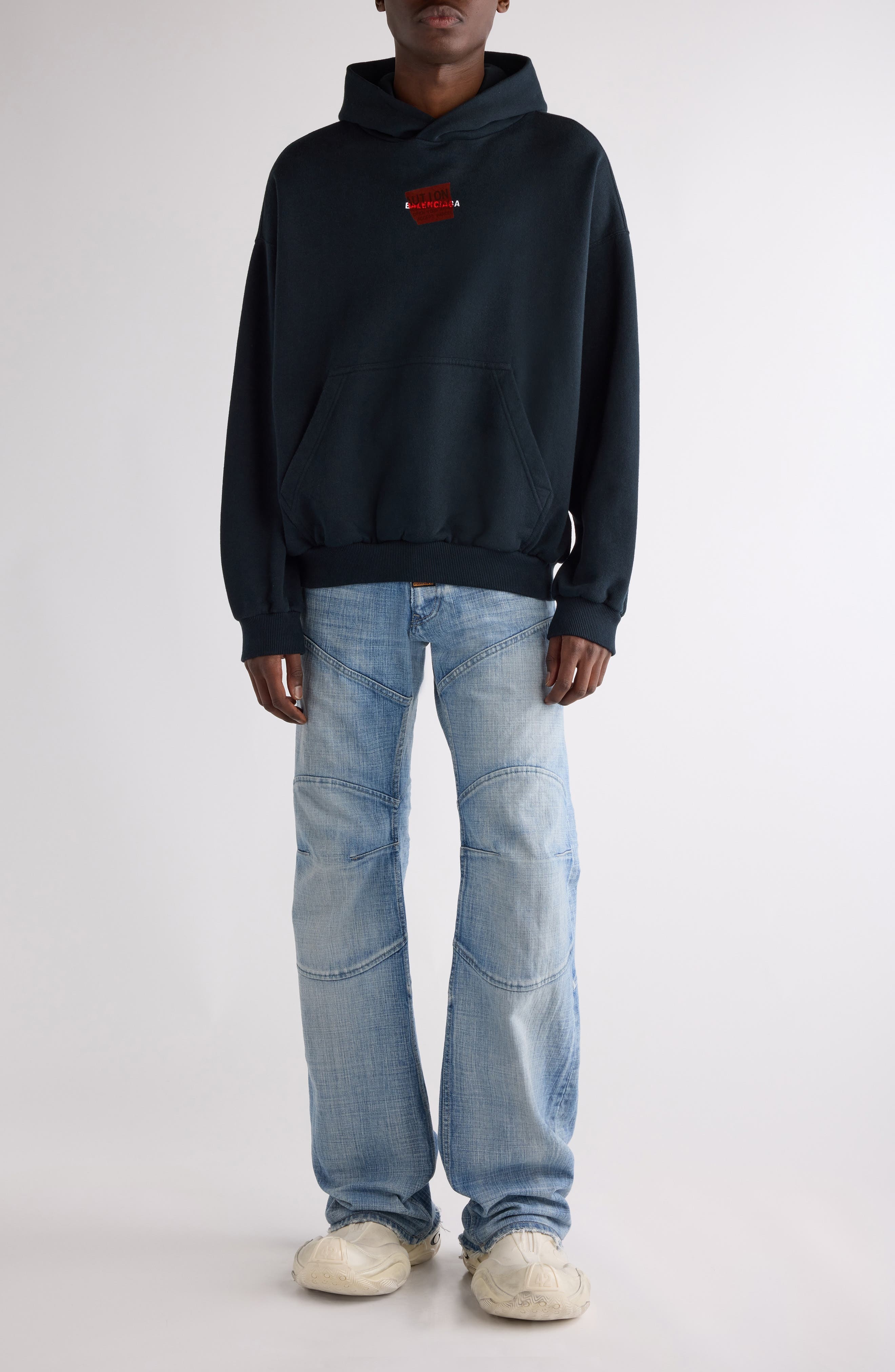 Balenciaga Medium Fit Taped Logo Graphic Hoodie in Faded Black/White/Red at Nordstrom - 2
