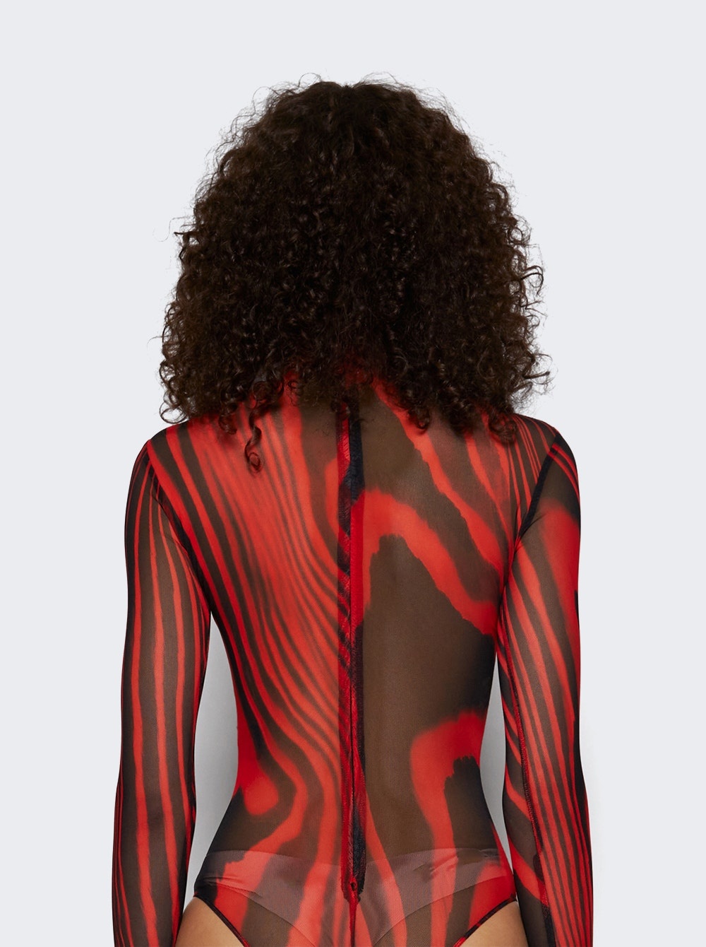 Printed Mesh Bodysuit Red And Black - 4