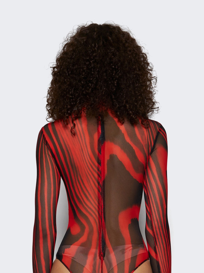 Printed Mesh Bodysuit Red And Black 4