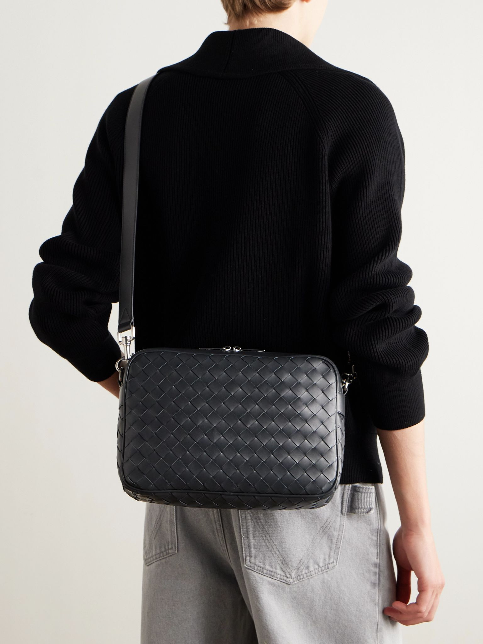 Intrecciato Leather Camera Bag Black - 2