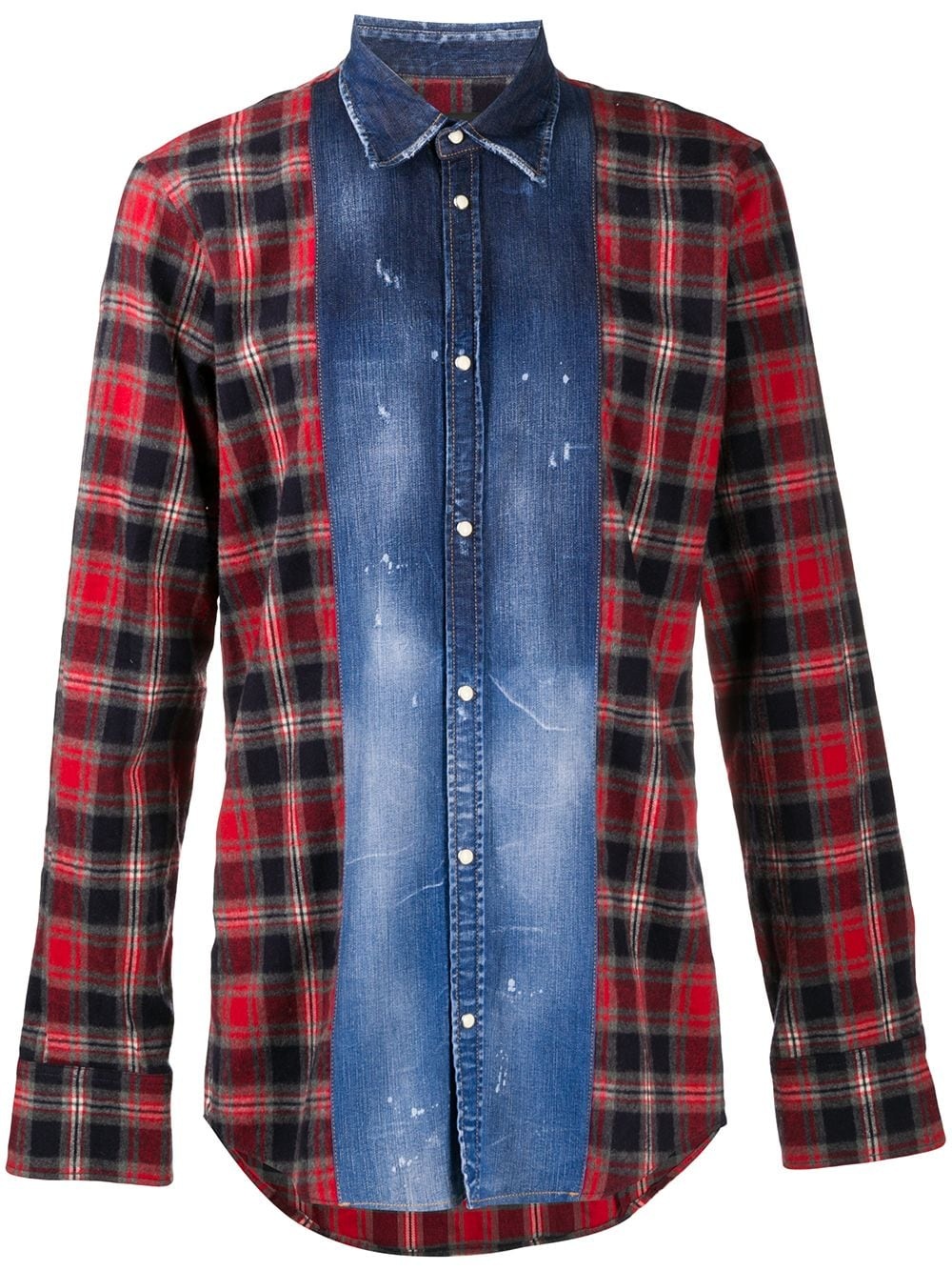 denim panel plaid shirt - 1