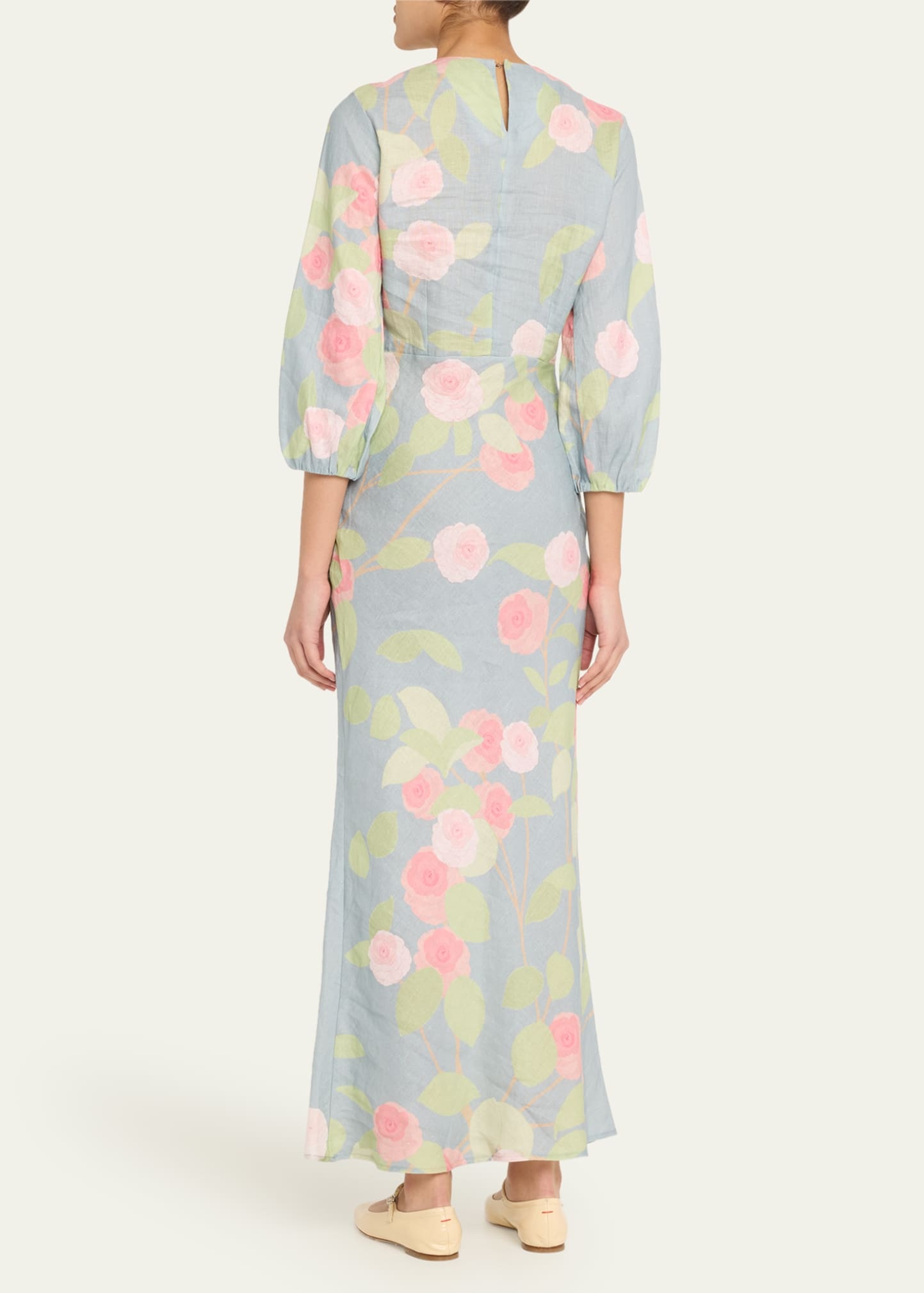 Flower Printed Linen Long Dress - 3