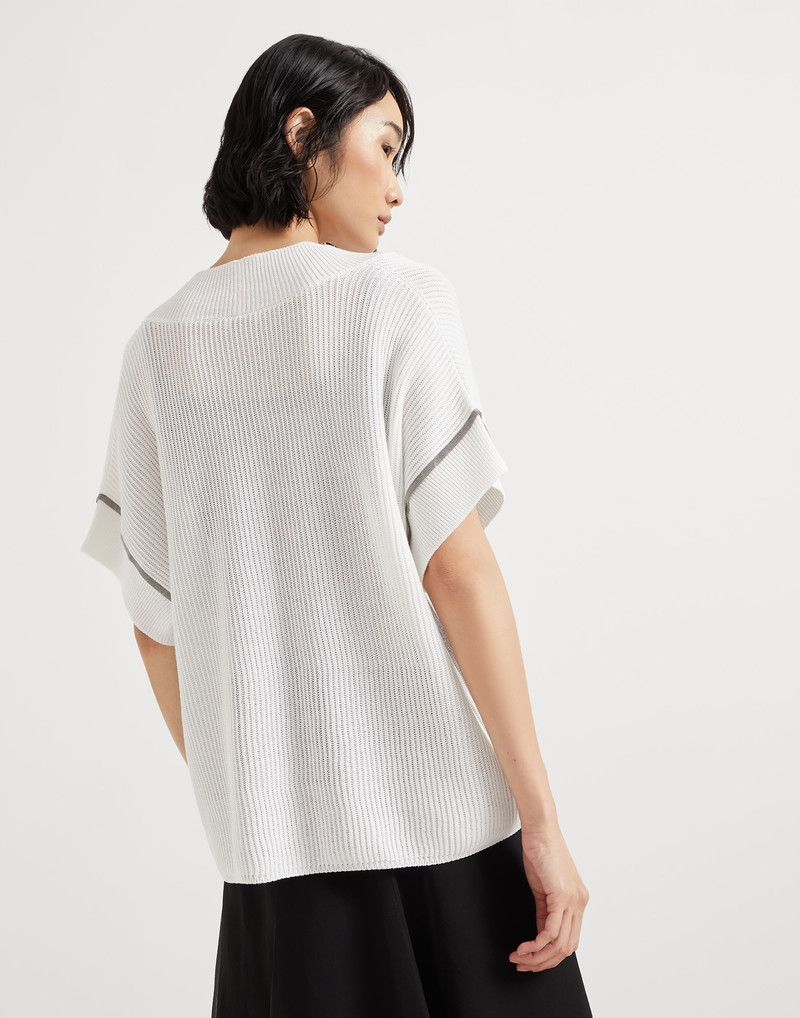 Brunello Cucinelli Cotton English rib knit T-shirt with precious trims outlook