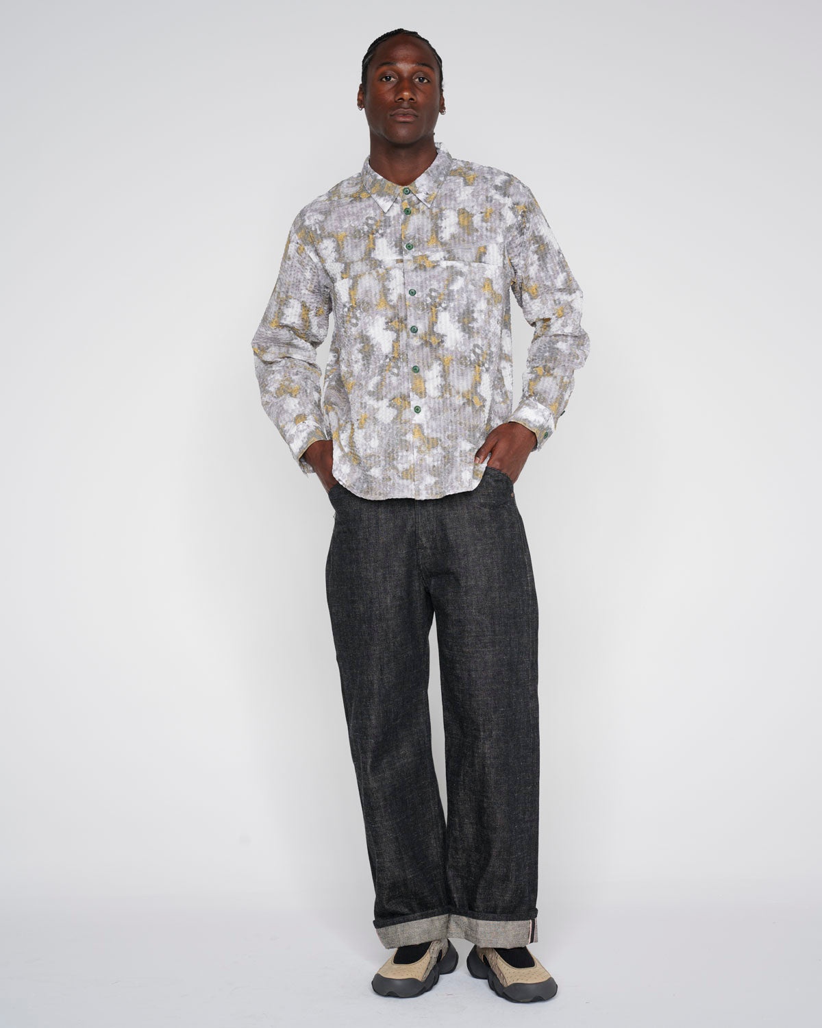 Distorted Heat Long Sleeve Button Up - Grey - 7