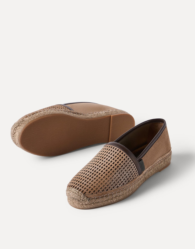 Sparkling leather net and suede espadrilles with shiny tab 4