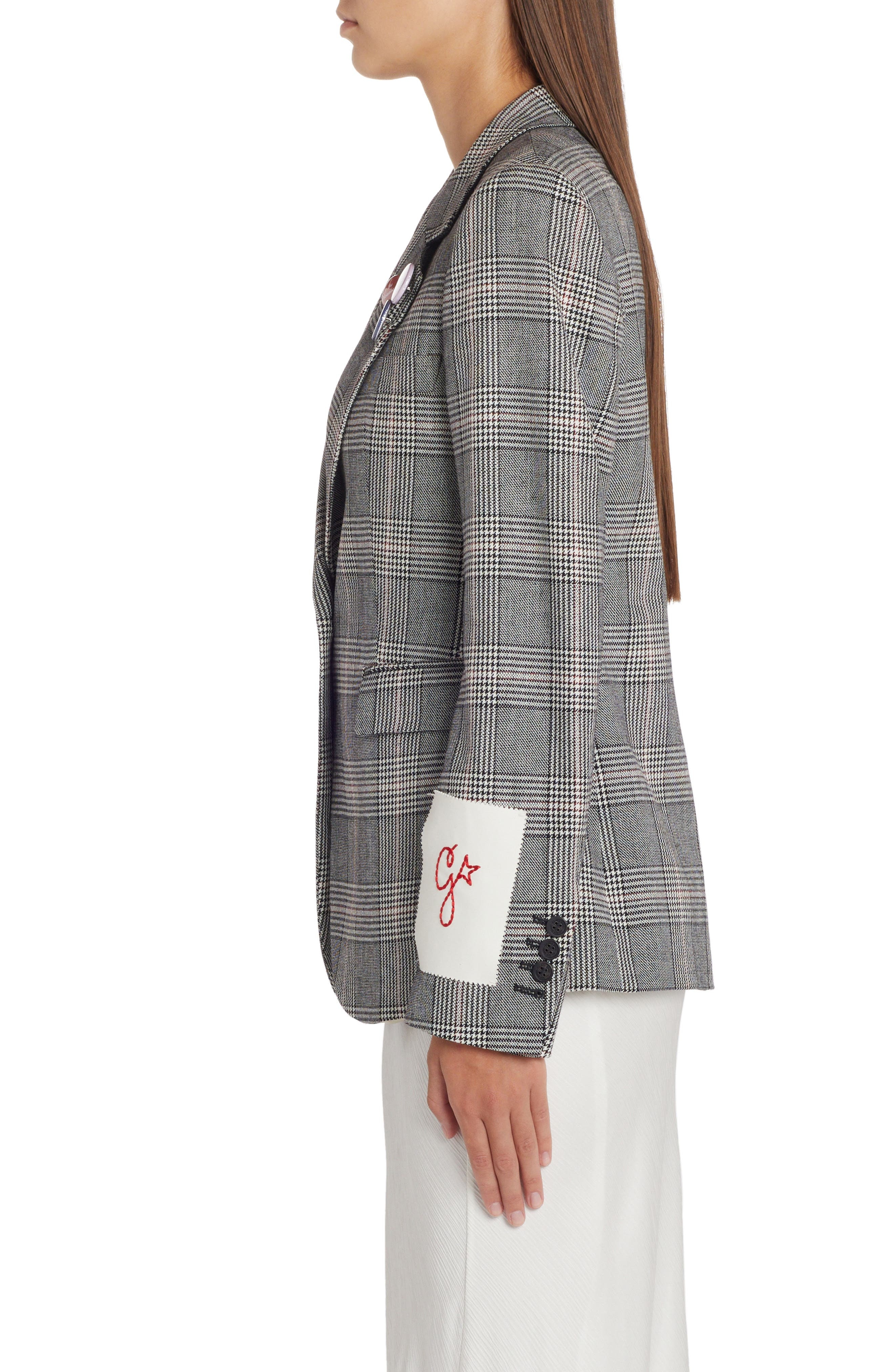 Golden Goose Dune Glen Plaid Virgin Wool Blend Blazer in Grey/Bone White at Nordstrom - 3