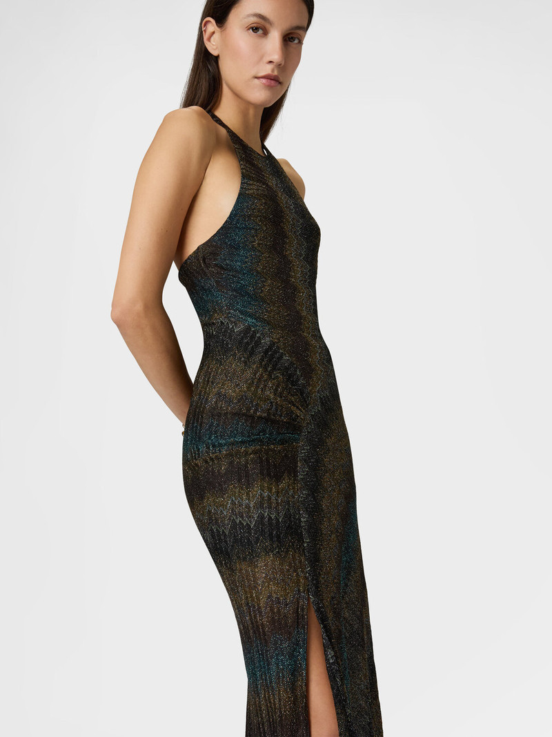 Snake-Pattern Viscose Lamé Gown with Halter Neck 4