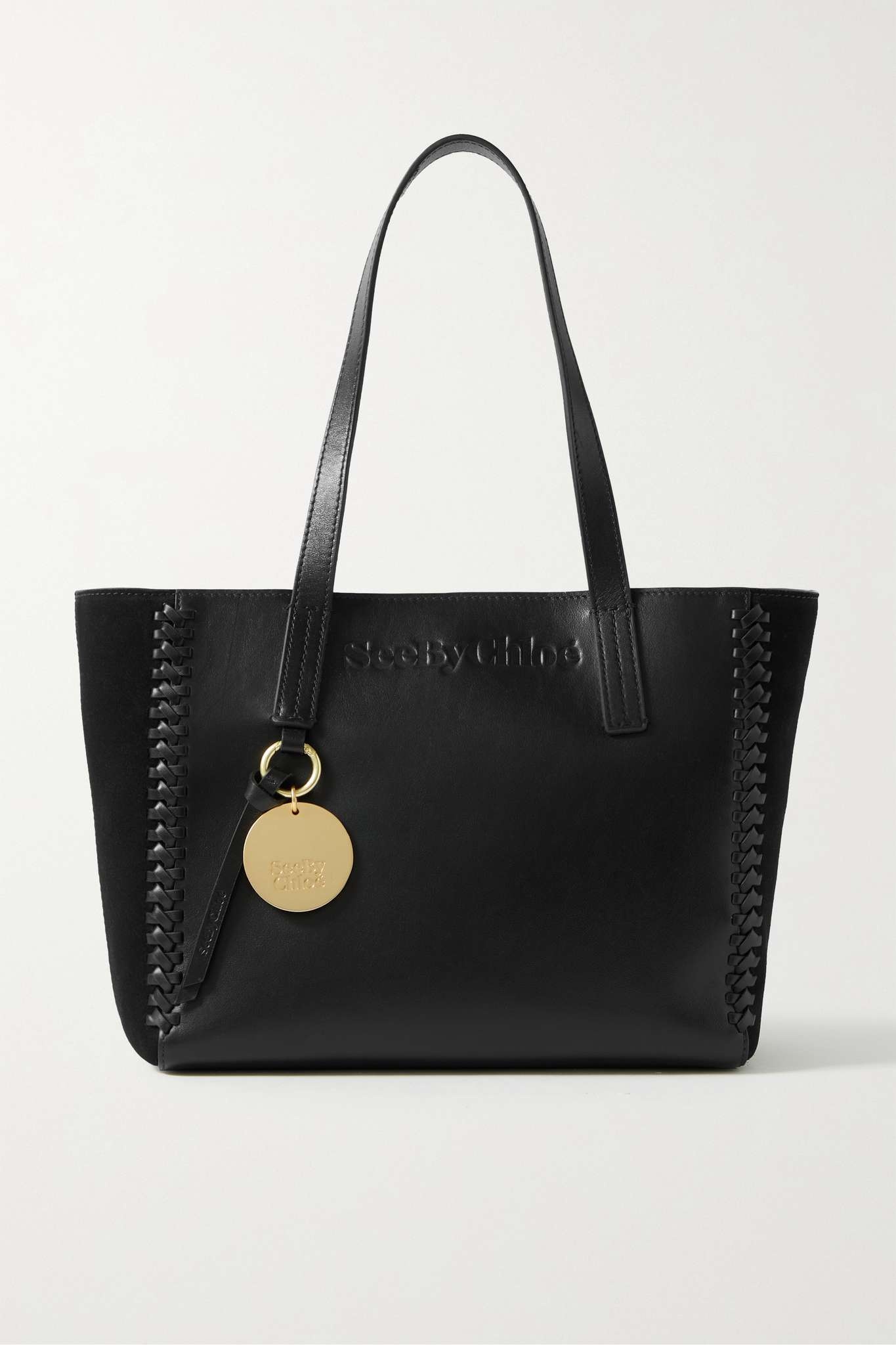 Tilda small whipstitched leather and suede tote - 1