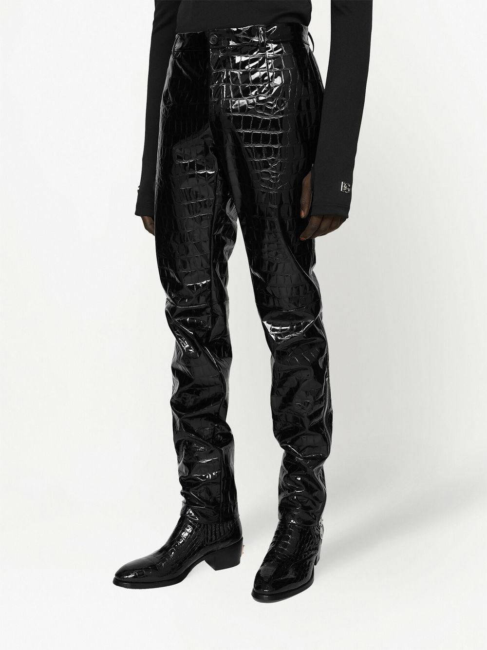 croc-embossed slim-cut trousers - 5