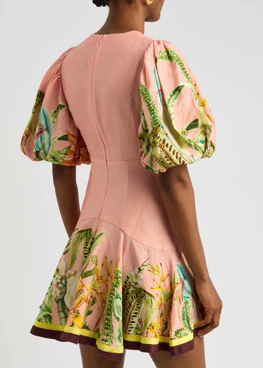 Alemais Papaya Printed Flax-blend Mini Dress - 3