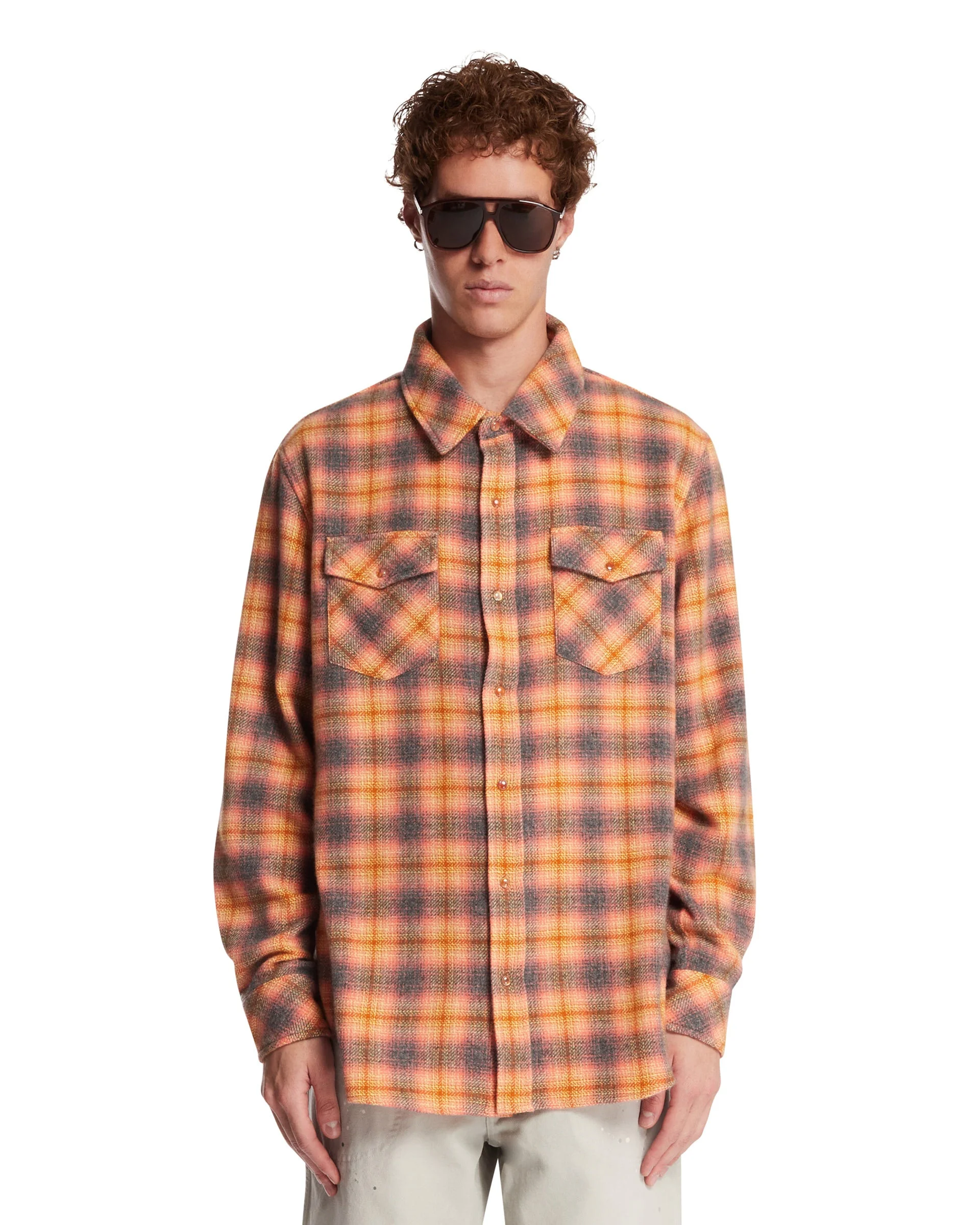 Orange Olive Shadow Cashmere Tartan Shirt - 1