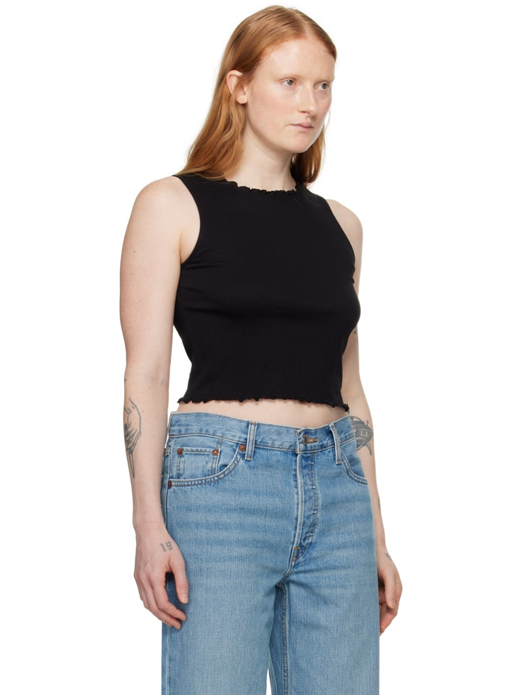 Black Crinkle Tank Top - 2