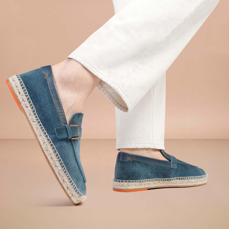 Santoni Men's blue suede single-buckle espadrillas outlook
