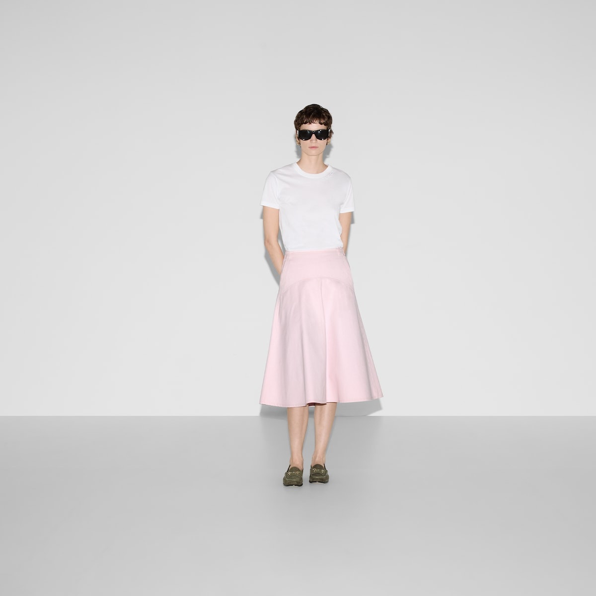 Embroidered cotton canvas delavé skirt - 2