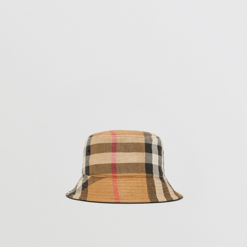 Check Faux Raffia Bucket Hat 4