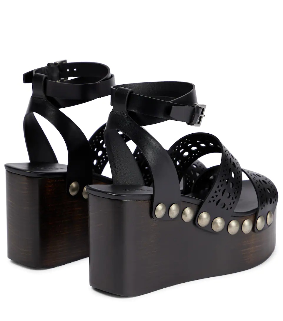 Leather wedge sandals - 3