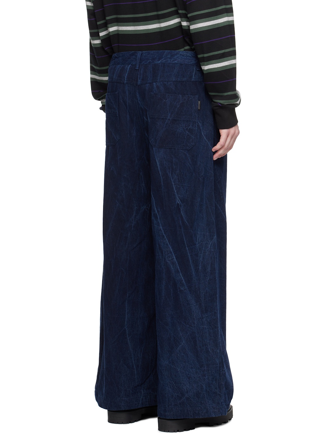 Indigo Oil-Washed Wide Jeans - 3