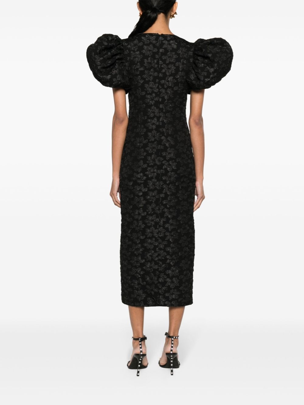 3D floral-jacquard midi dress - 4