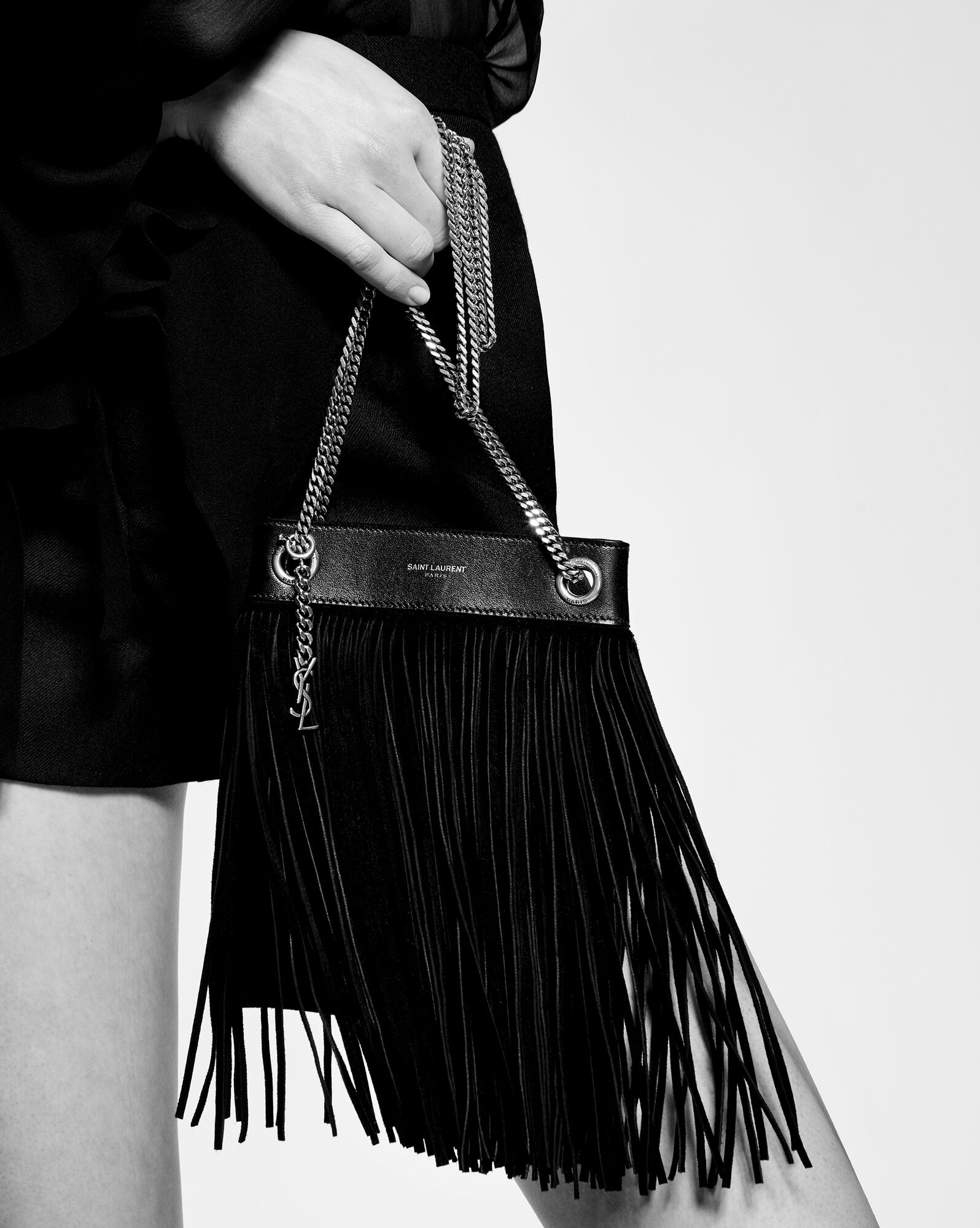 grace small fringed hobo bag in suede - 2