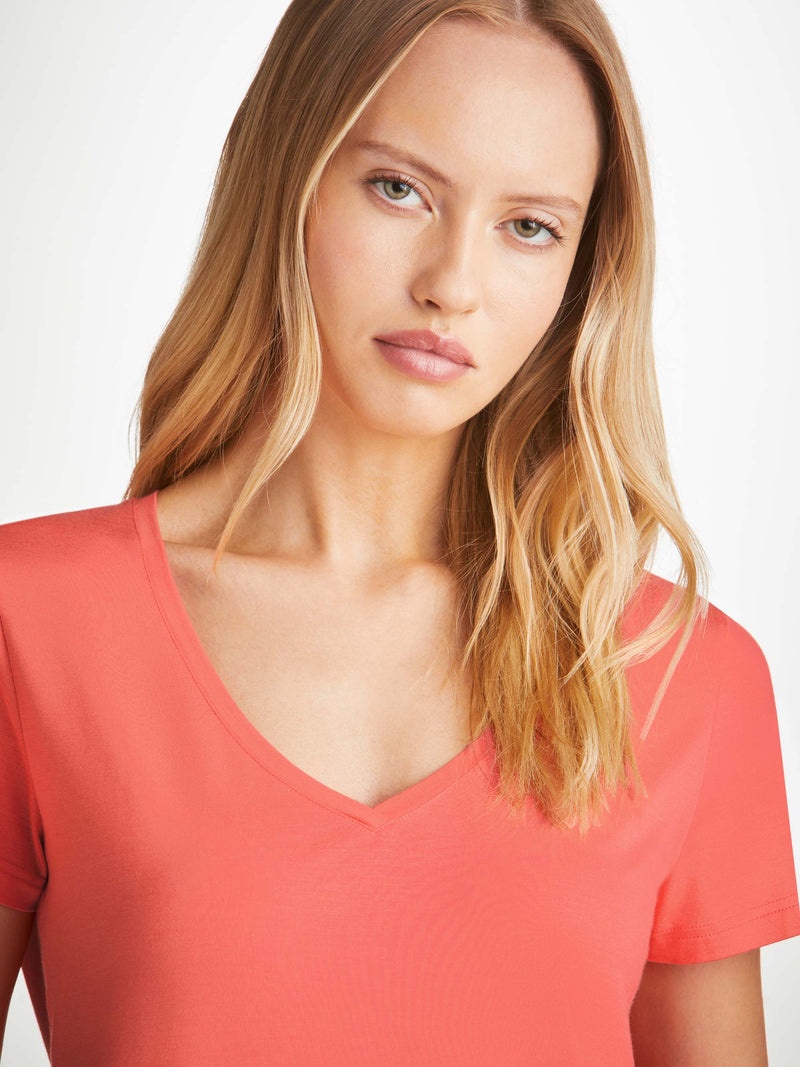 Women's V-Neck T-Shirt Lara Micro Modal Stretch Coral - 2