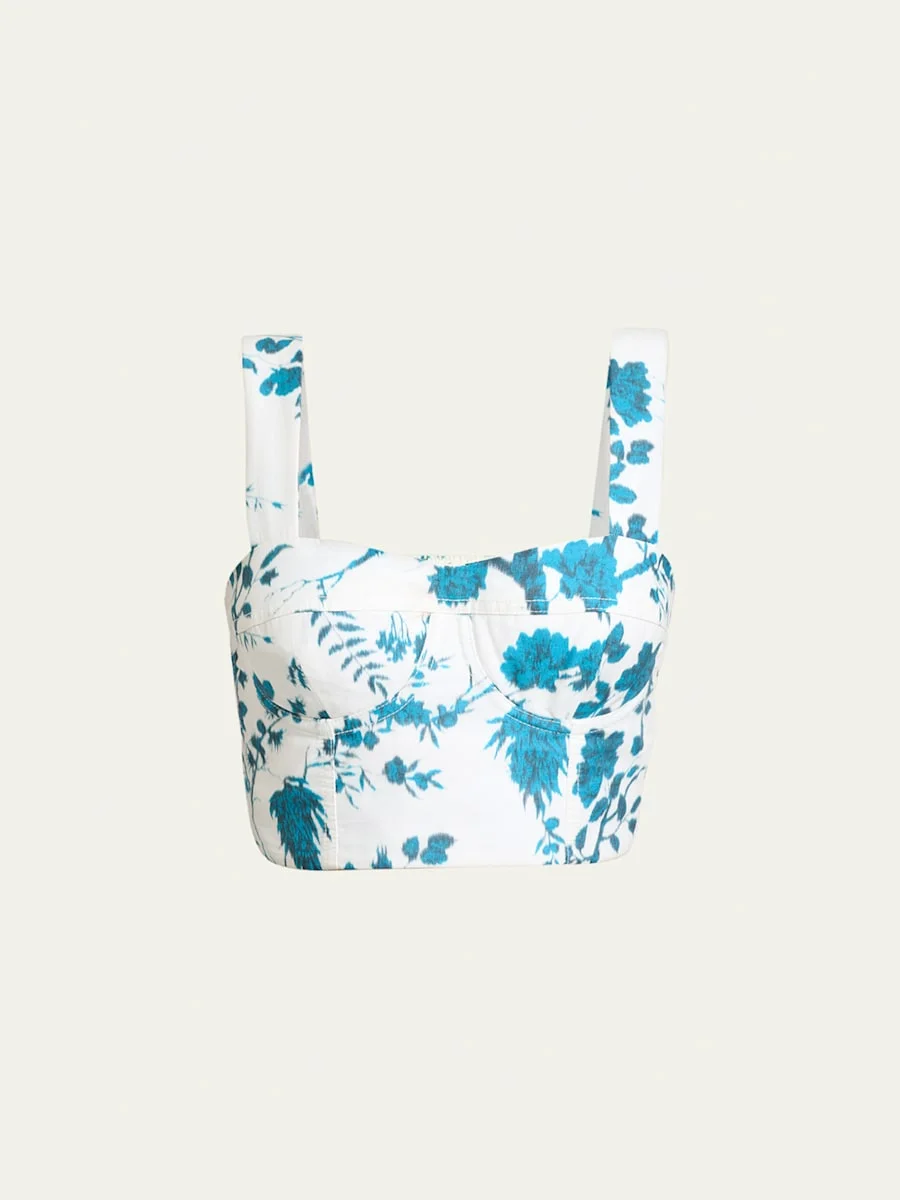 Floral-Print Cotton-Linen Bra Top - 1