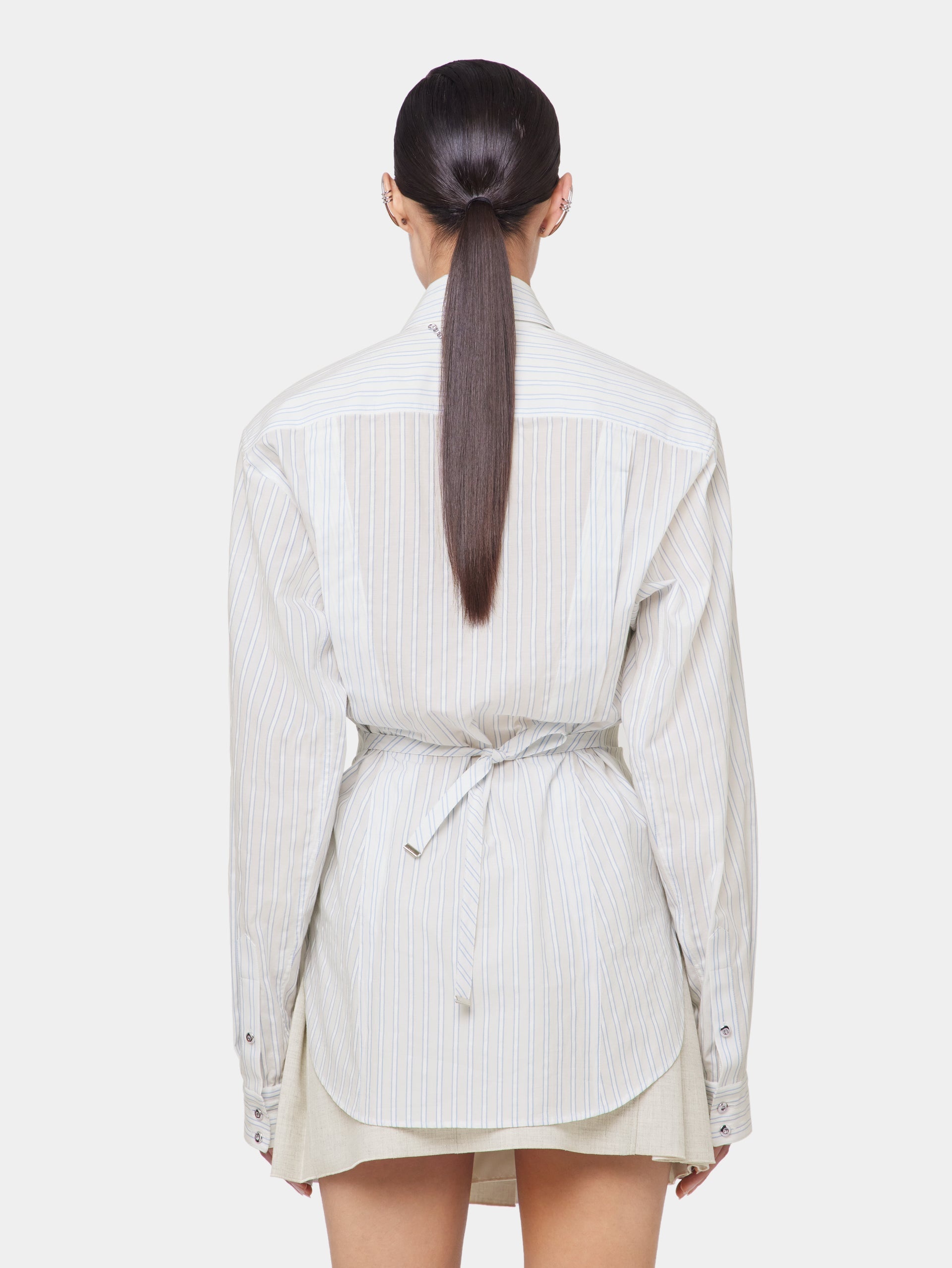 WHITE STRIPED SHIRT IN COTTON POPLIN - 3