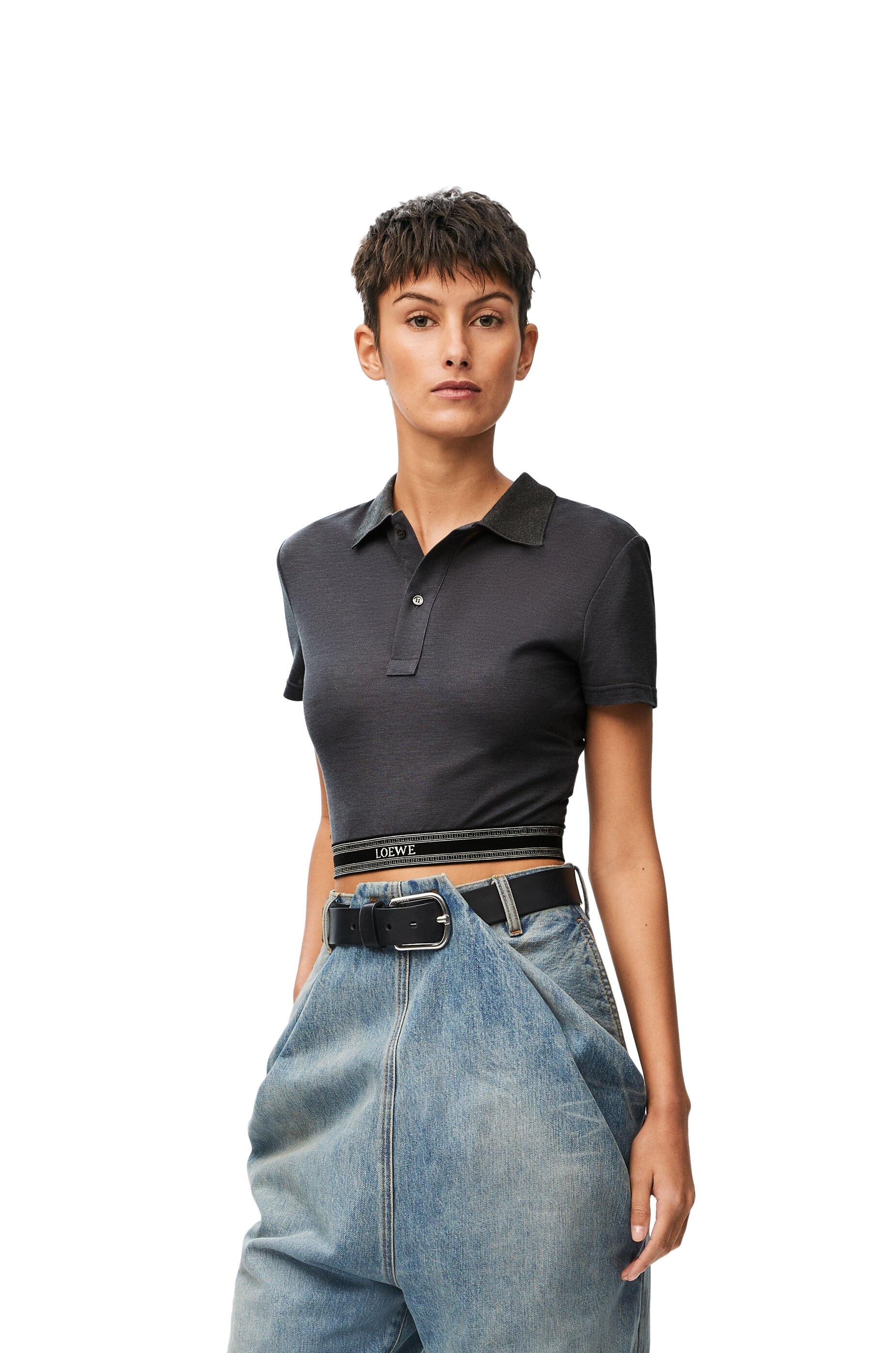 Cropped polo in silk and cotton - 3