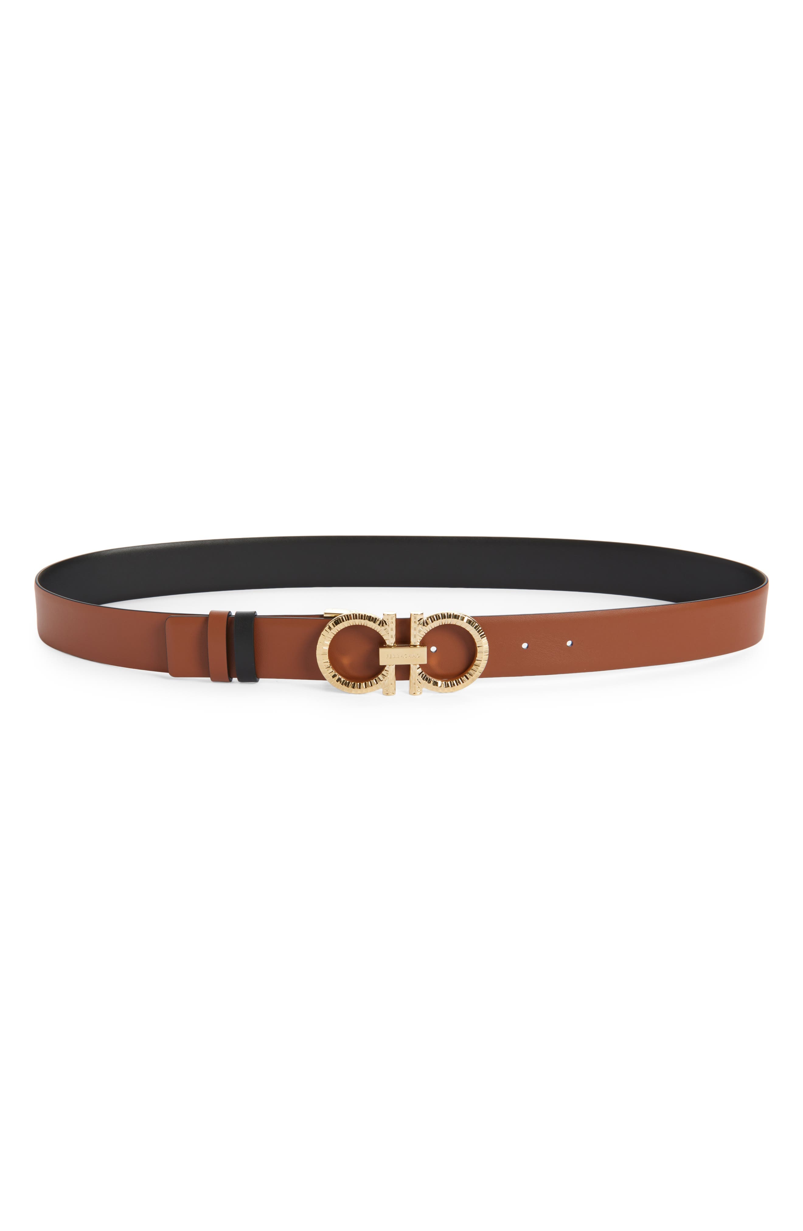 FERRAGAMO Gancio Buckle Reversible Leather Belt in Nero New Cognac at Nordstrom - 2